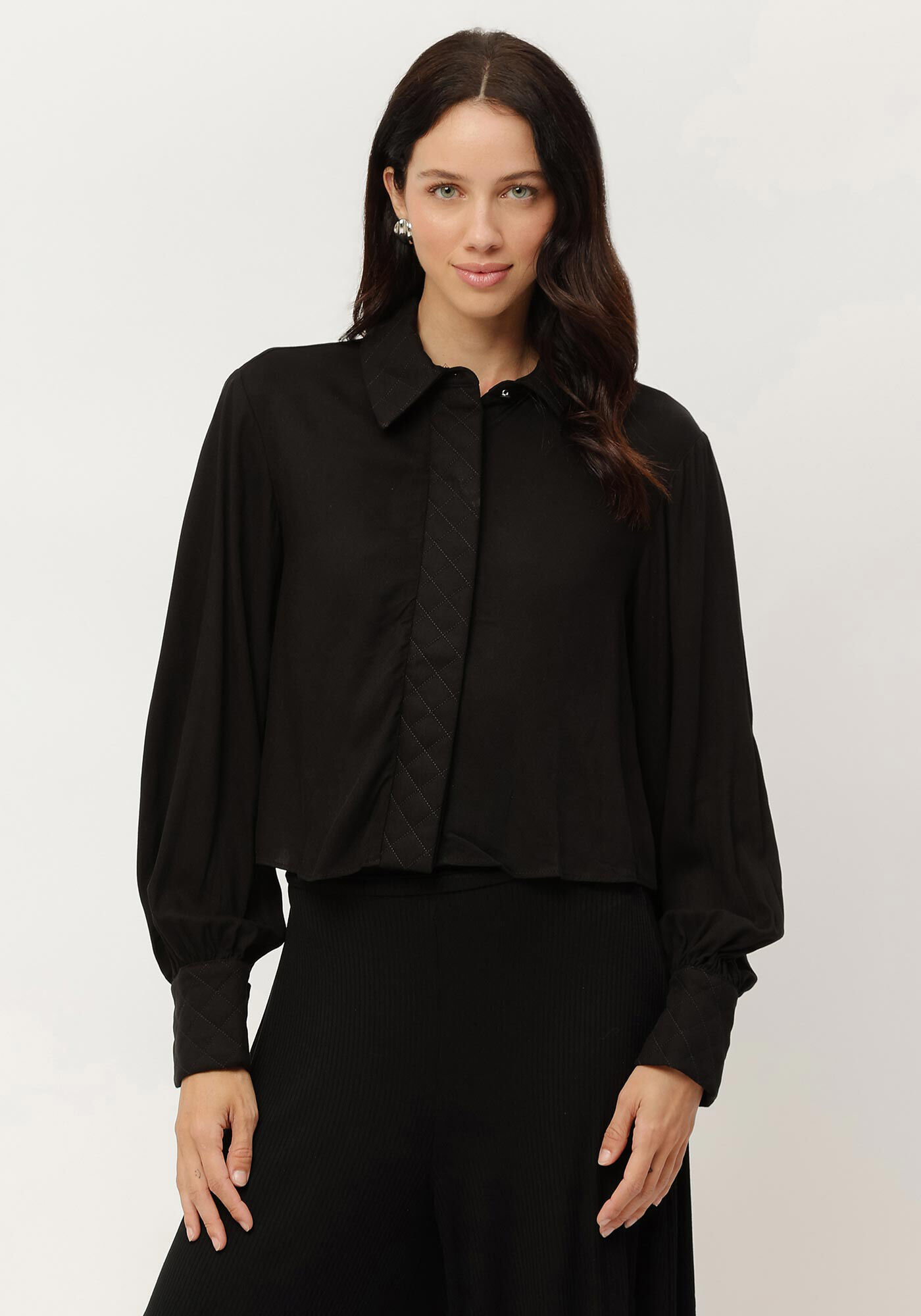 Camisa em Viscose com Manga Longa Bufante, , large.