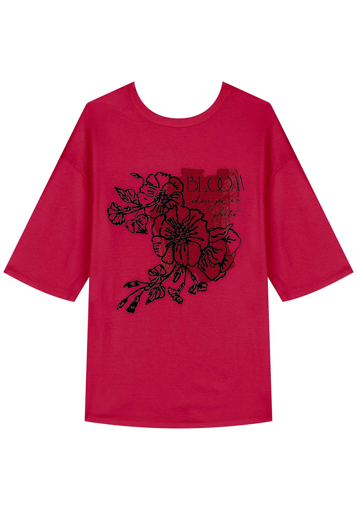 Blusa T-shirt Com Estampa Em Malha De Algod&atilde;o Penteado, VERMELHO PASSION, large.