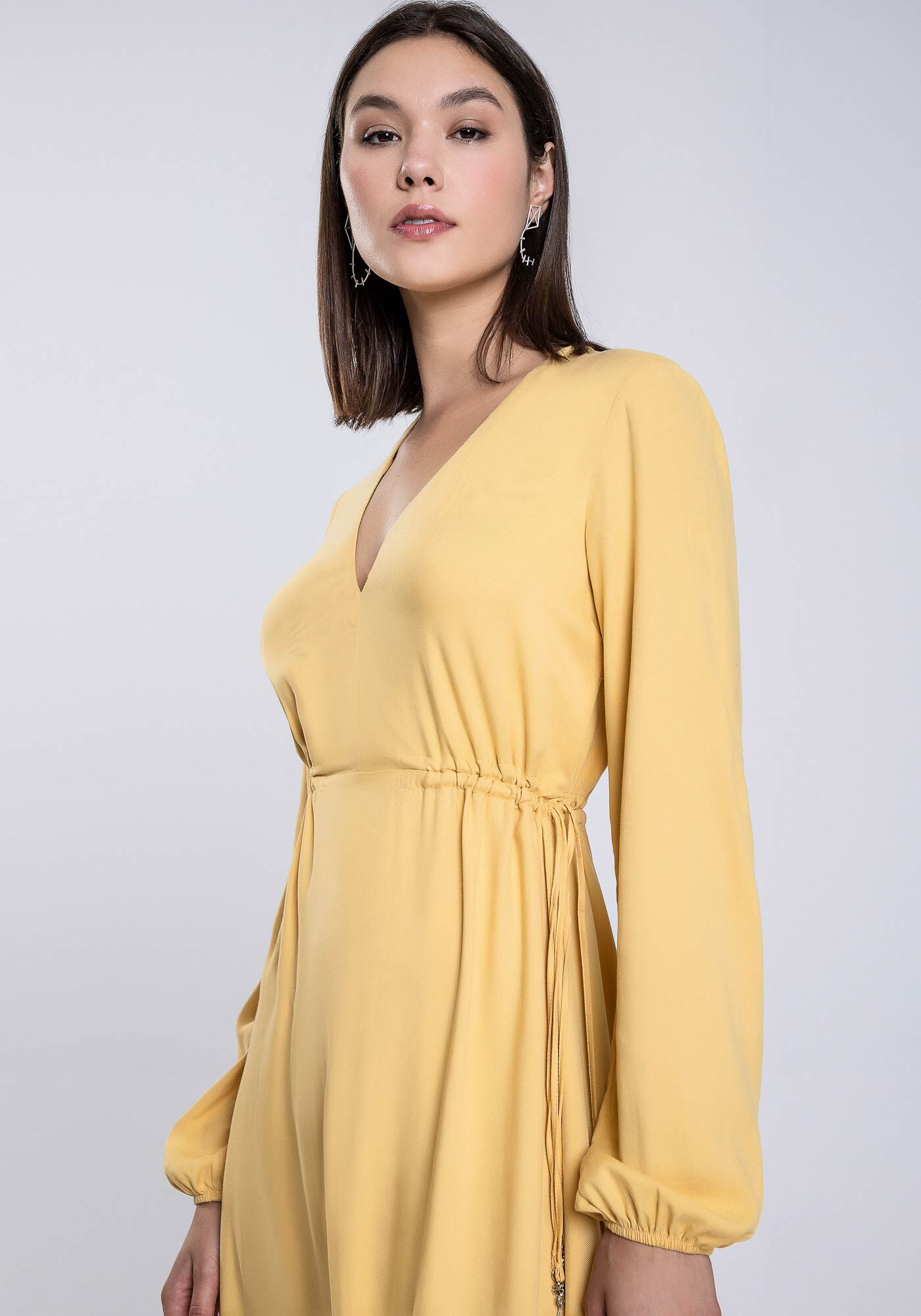 Vestido Midi Manga Longa com Amarra&ccedil;&atilde;o, , large.