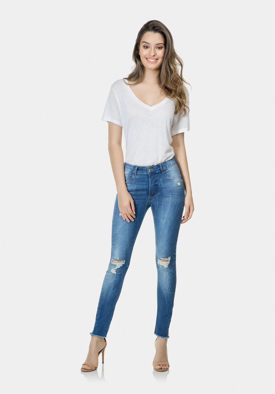 Calça Jeans cropped Flat belly, JEANS, large.