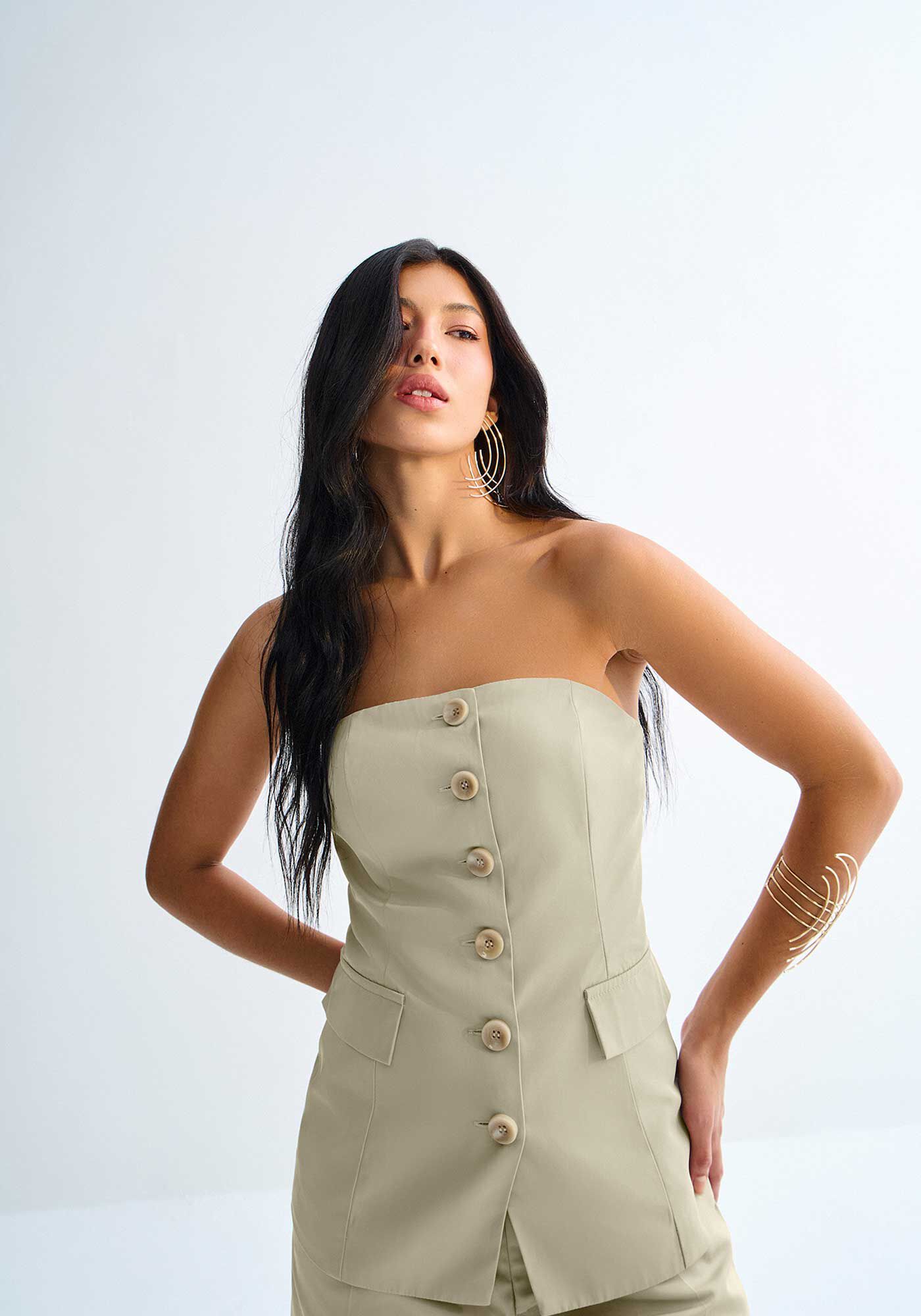 Blusa Alongada Alfaiataria Tomara Que Caia, , large.