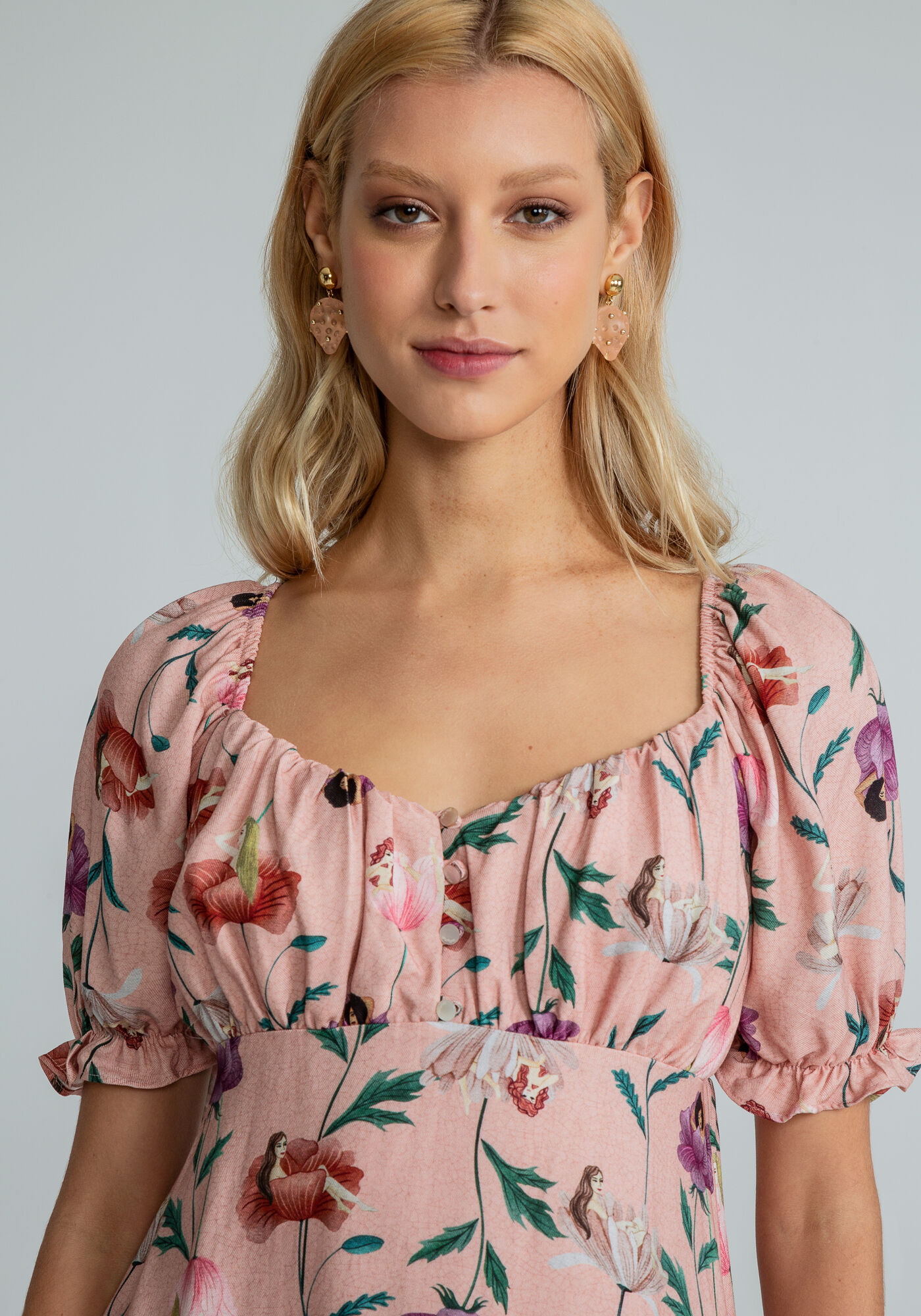 Vestido Curto Estampado Franzido Busto, , large.