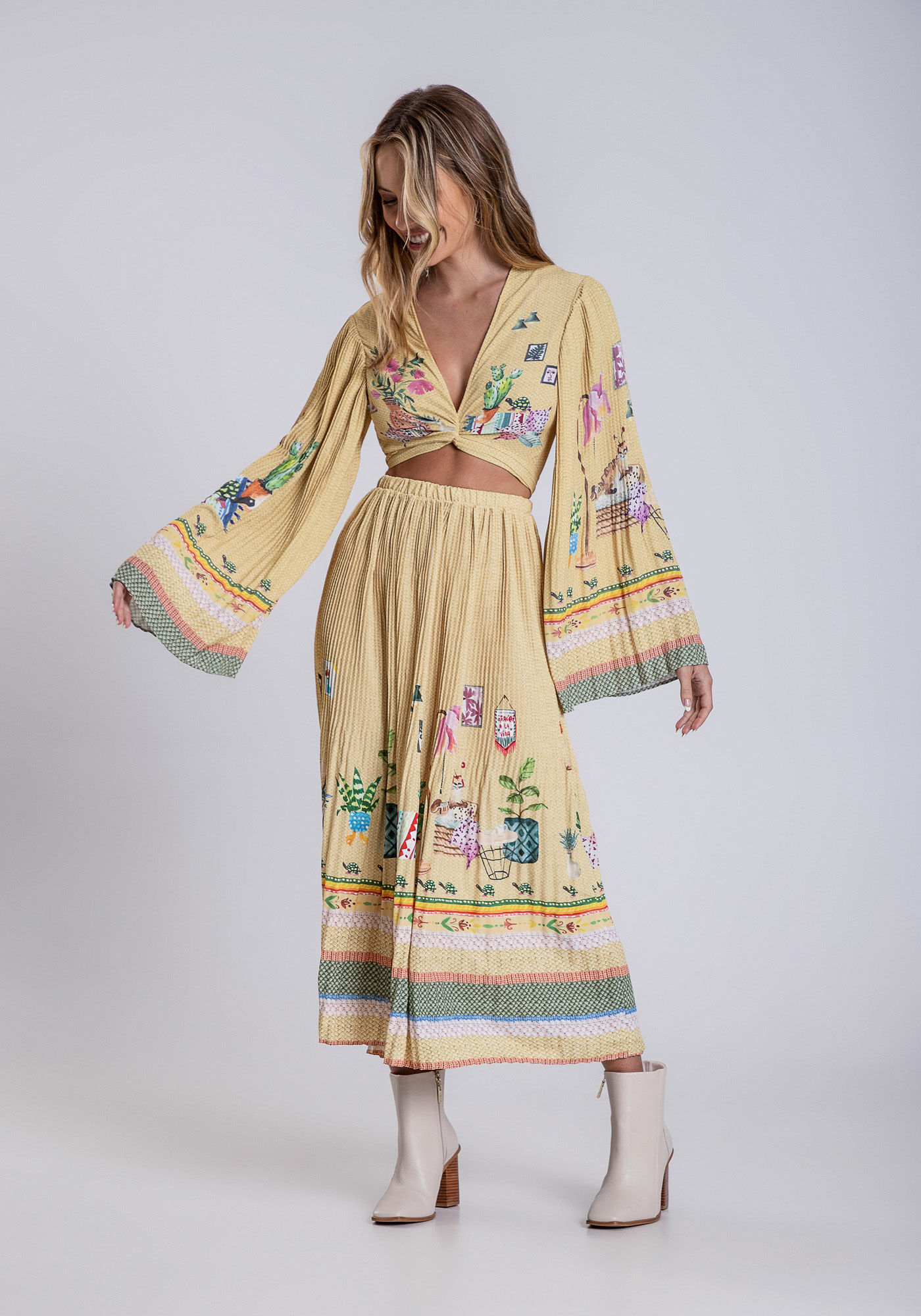 Blusa Cropped com Manga Plissada M&aacute;xi, DOCE LAR, large.