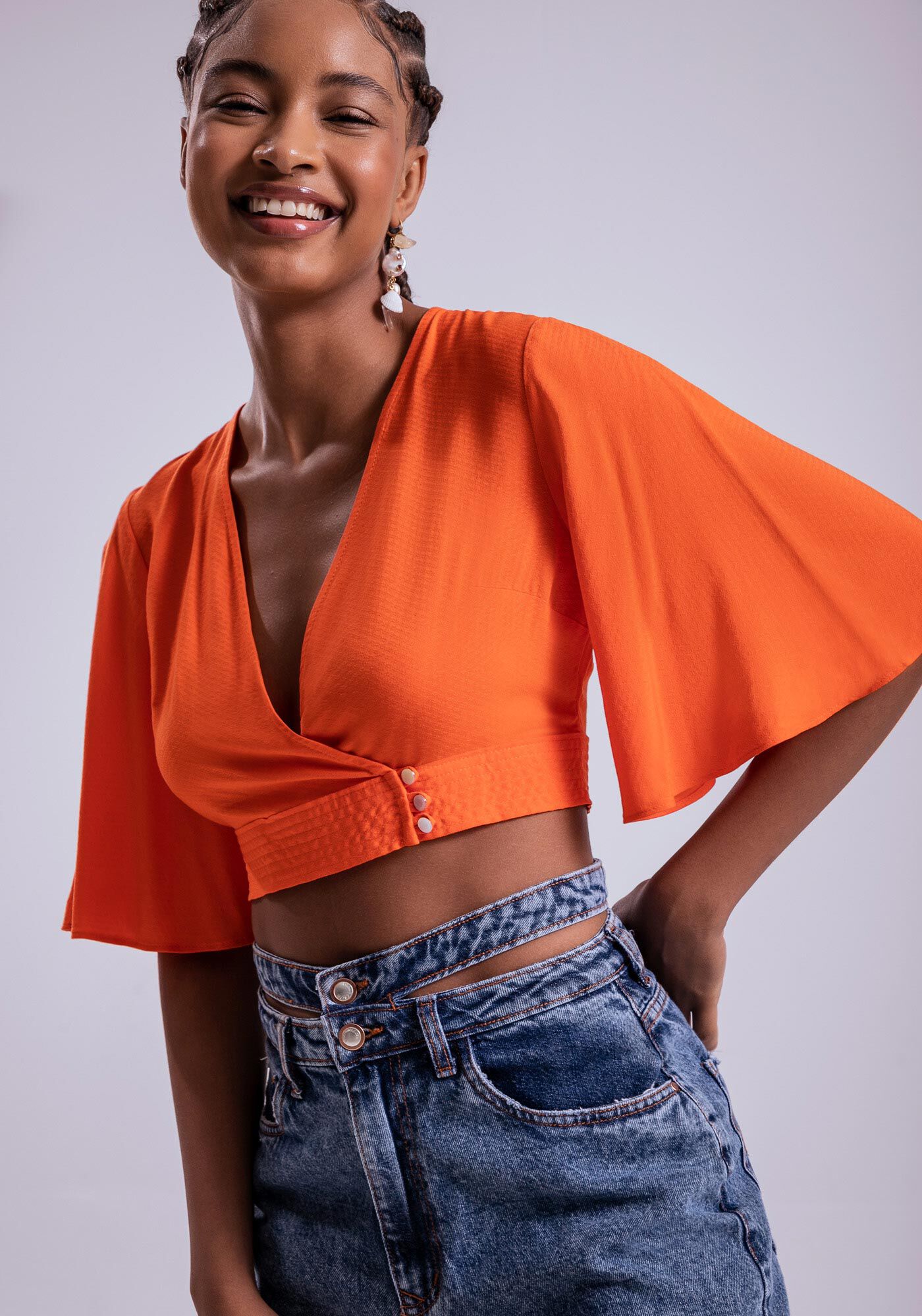 Blusa Cropped com Detalhe Bot&otilde;es, , large.