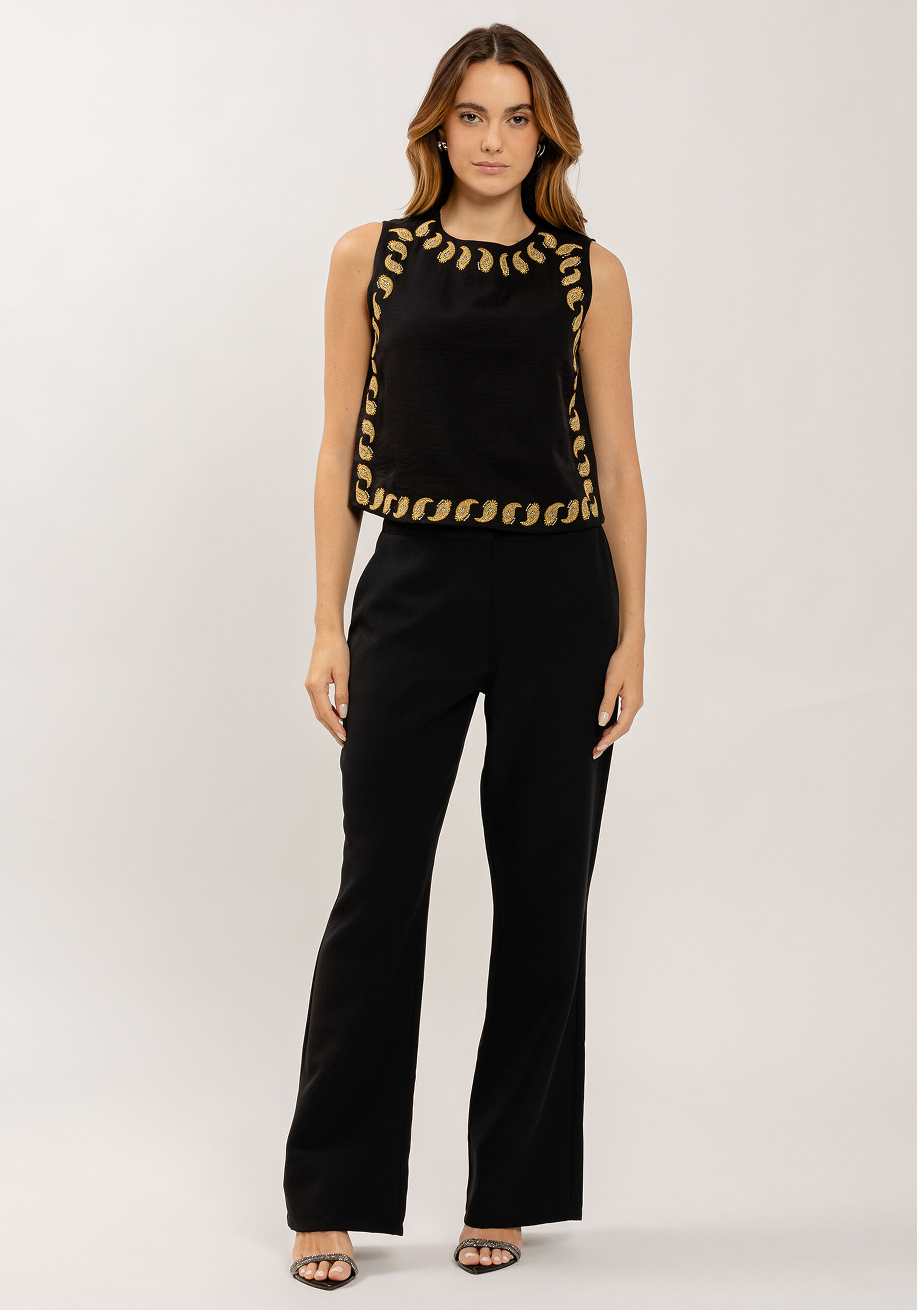 Blusa com Bordado Paisley Lurex, . Blusa com Bordado Paisley Lurex, , large.