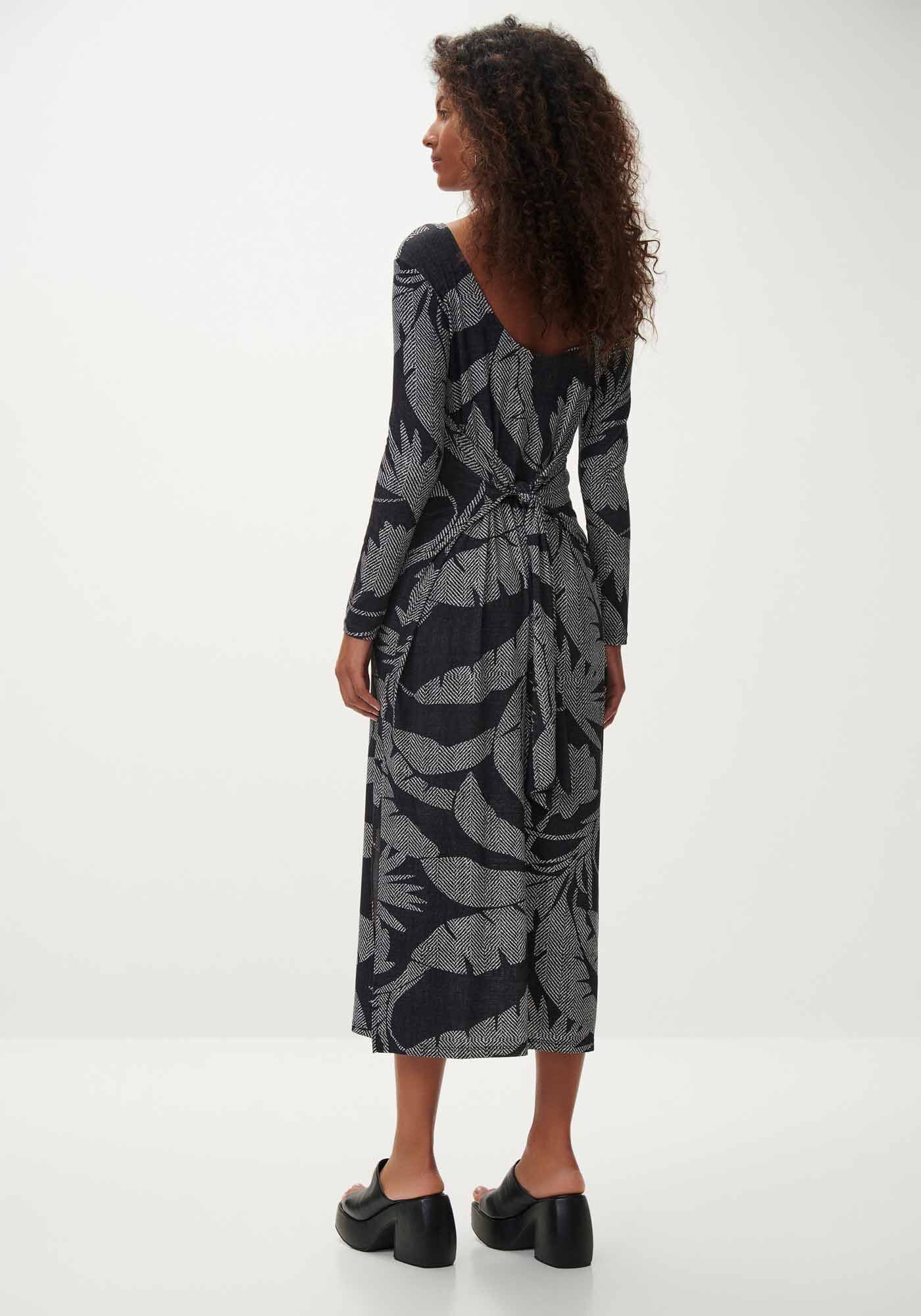 Vestido Midi Manga Longa Estampado com Faixa, , large.