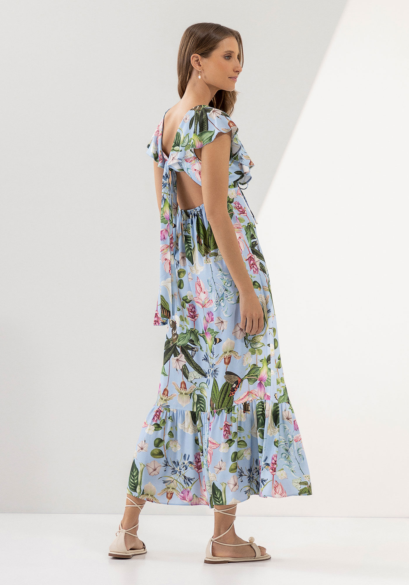 Vestido Midi Estampado em Crepe com Babado, MAHAL, large.