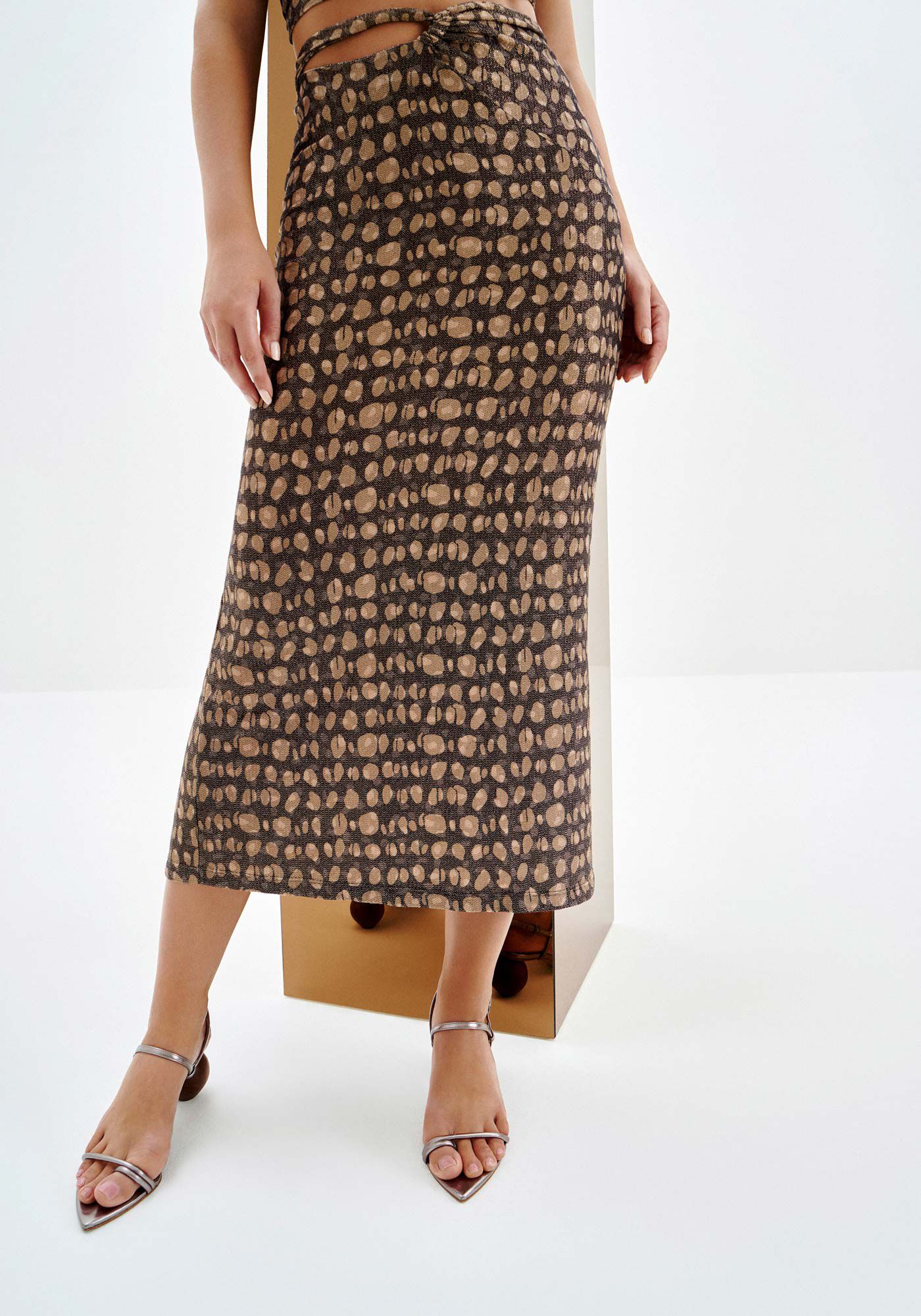 Saia Midi Animal Print em Malha Brilho com Cut, PANTHER, large.