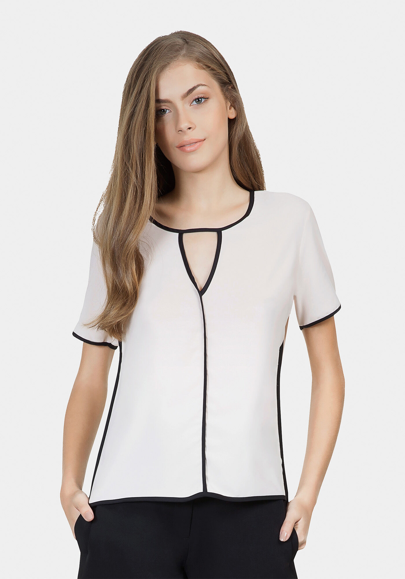 Blusa Tiras Contraste Tecido Rosa Apricot, , large.