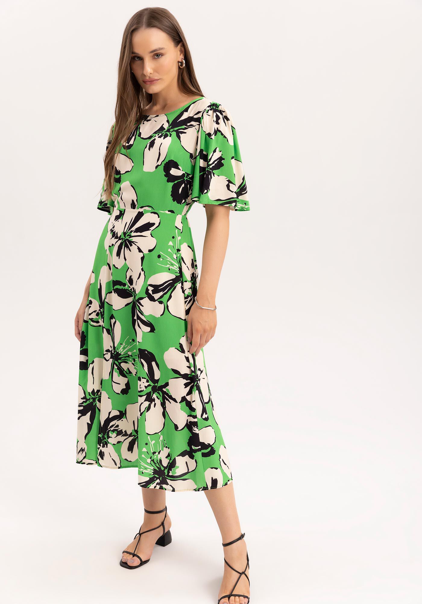 Vestido Midi Estampado com Fenda, , large.