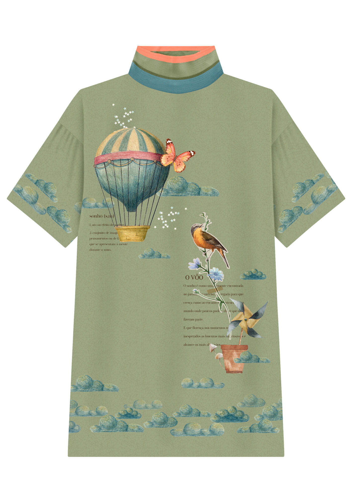 Vestido Tecido Poly com Gola Alta e Retil&iacute;nea, , large.