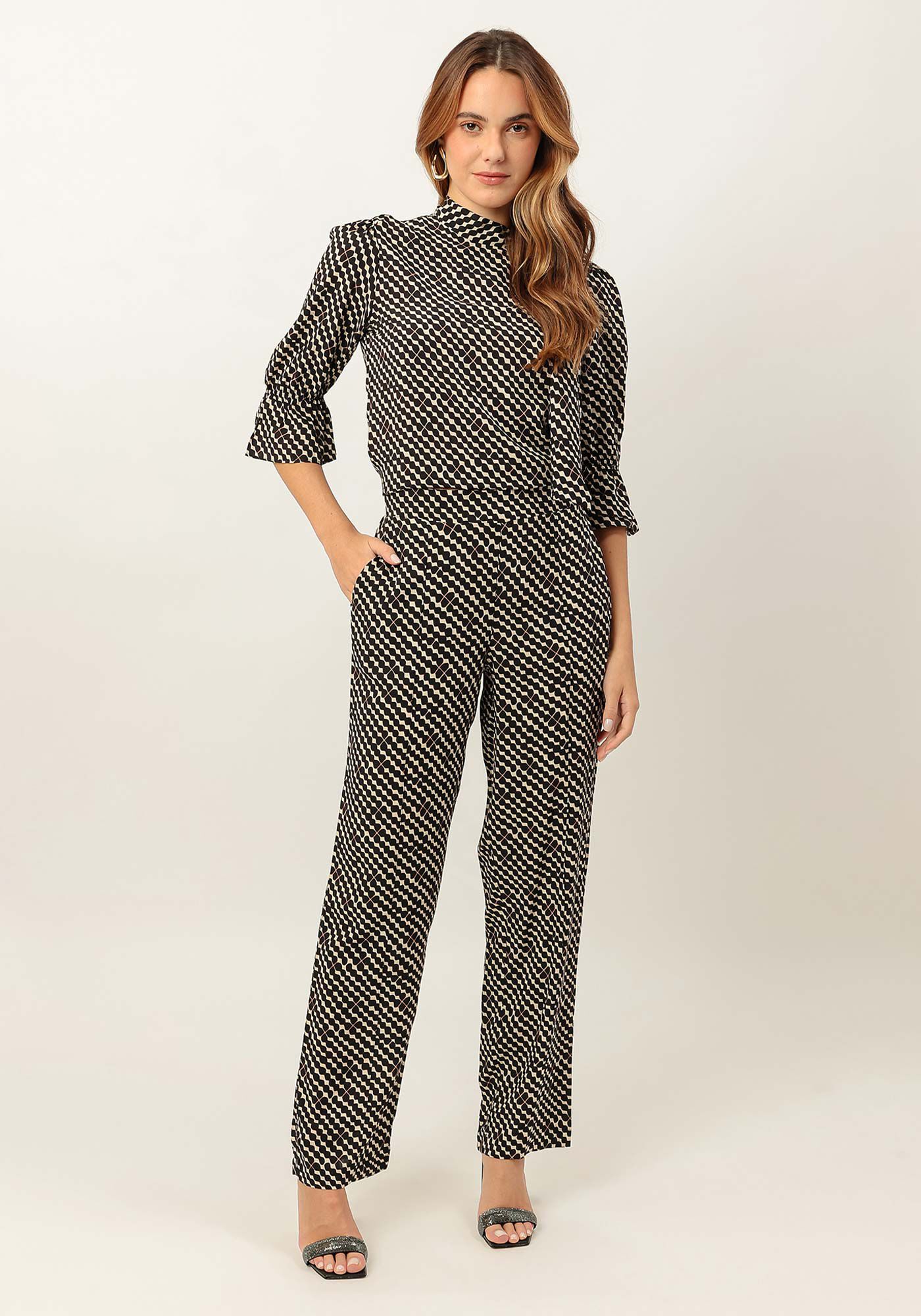 Cal&ccedil;a Reta em Viscose Estampada, , large.