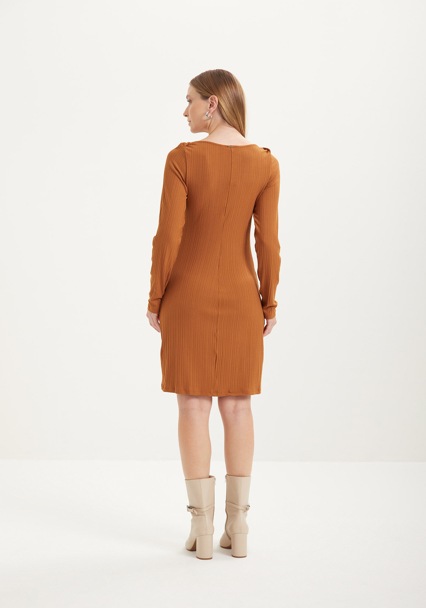 Vestido Curto De Mangas Longas Em Malha Canelada Essential, , large.