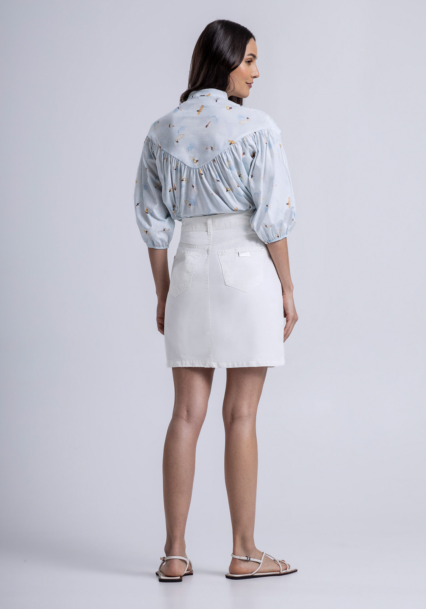 Saia Sarja Curta com Cintura Alta, , large.