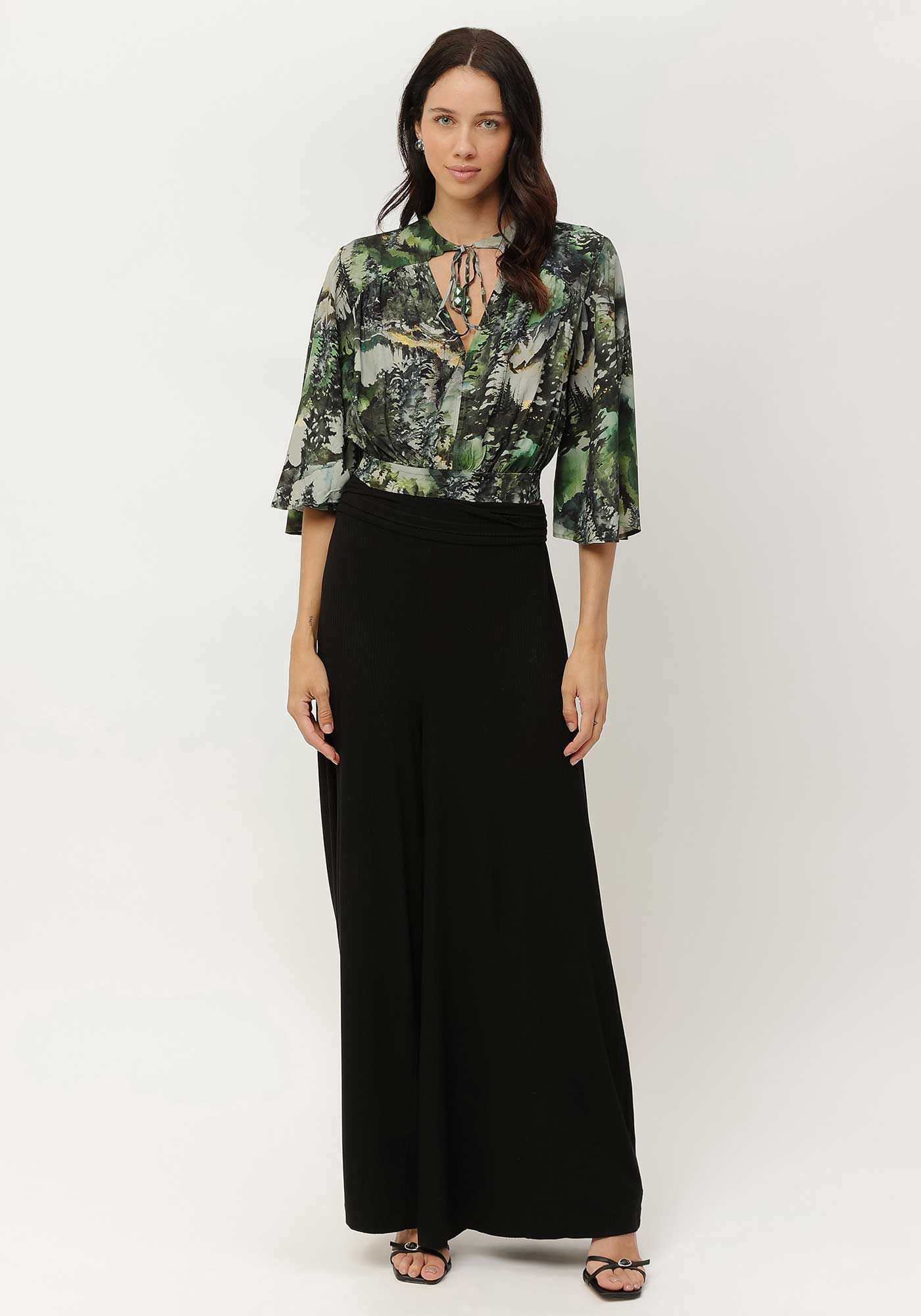 Blusa Cropped Estampada com Manga Flare, , large.