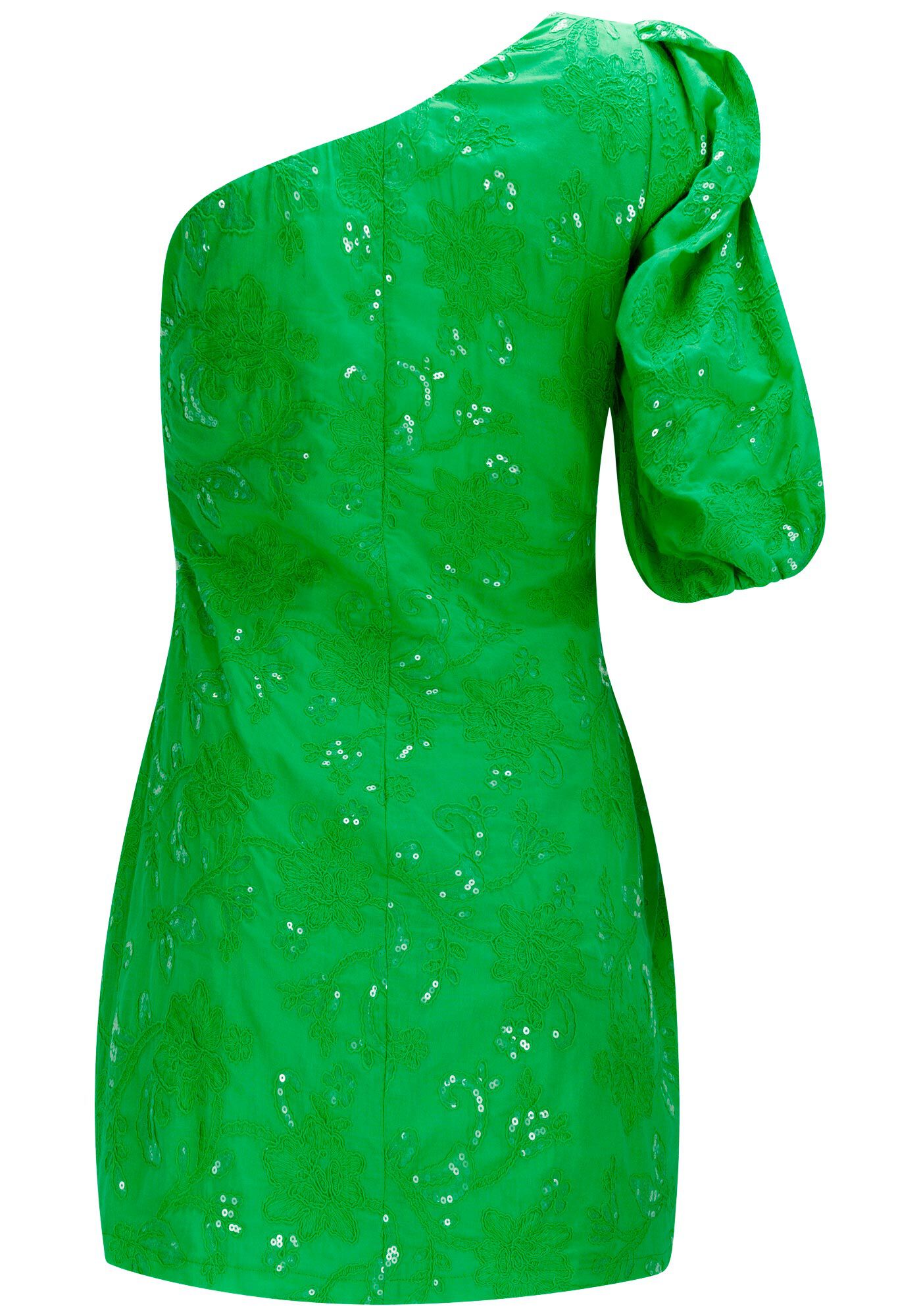 Vestido Curto Um Ombro S&oacute; em Tecido Bordado Paet&ecirc;s, , large.