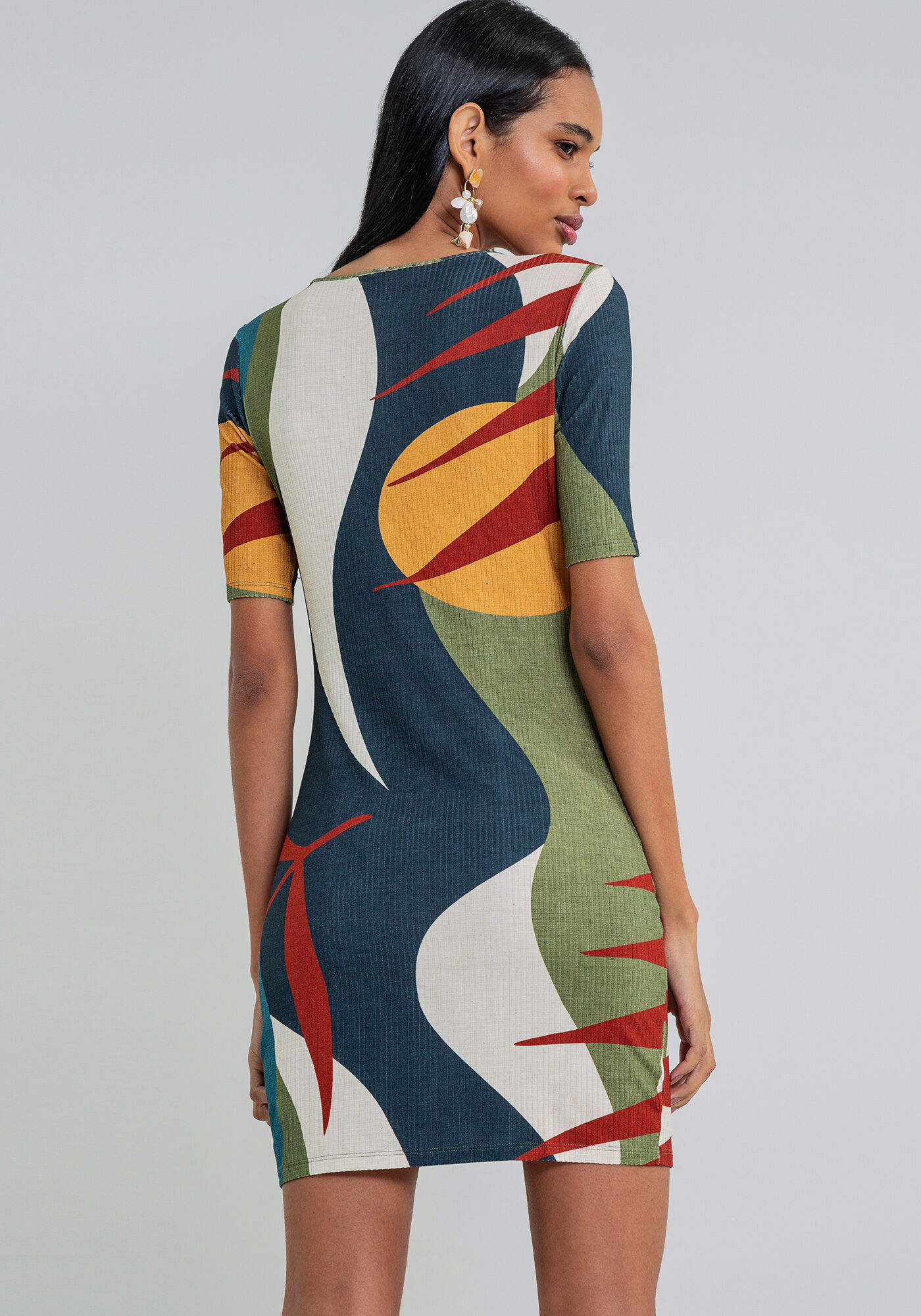 Vestido Decote V Justo Estampa, , large.