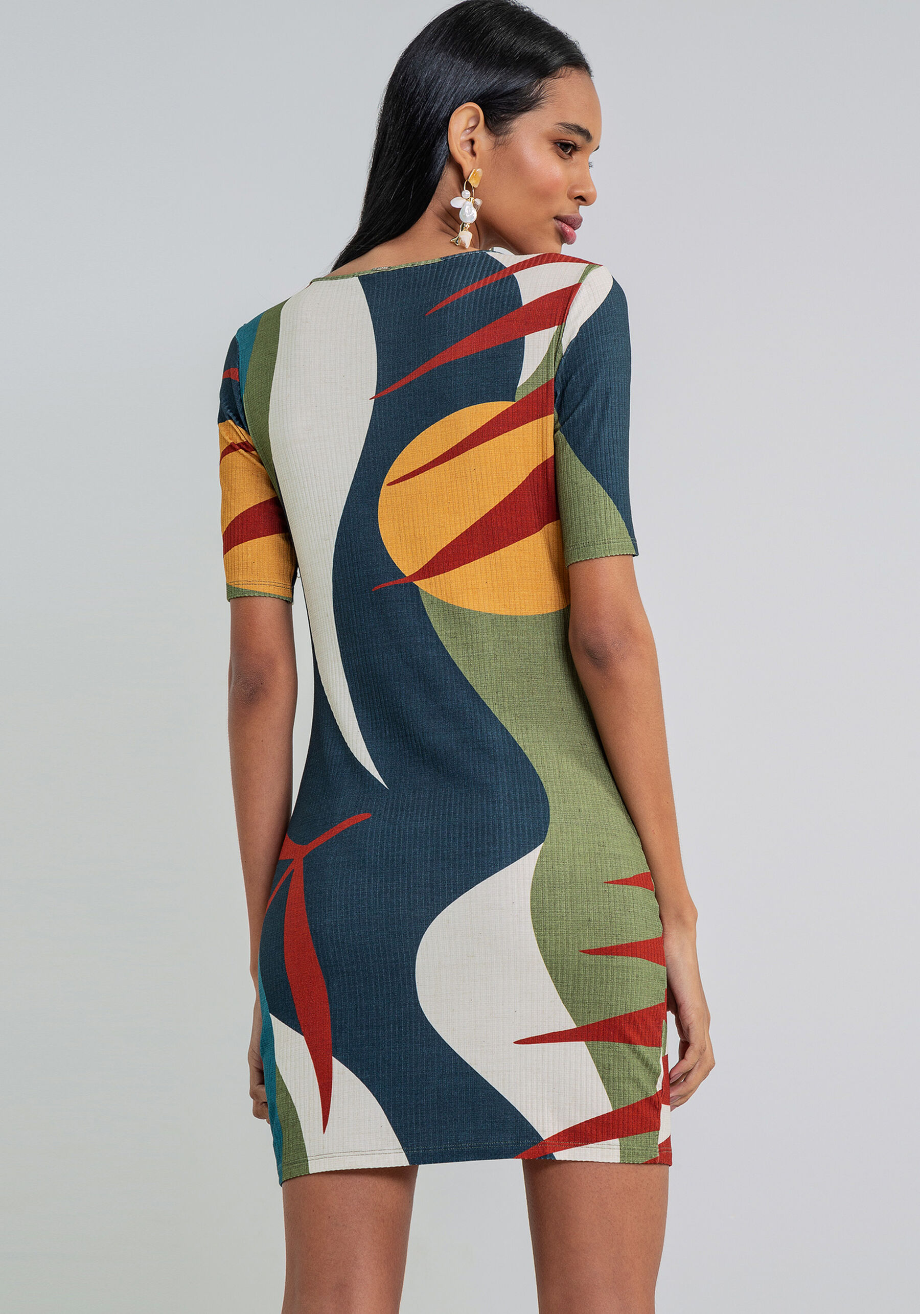 Vestido Decote V Justo Estampa, . Vestido Decote V Justo Estampa, , large.