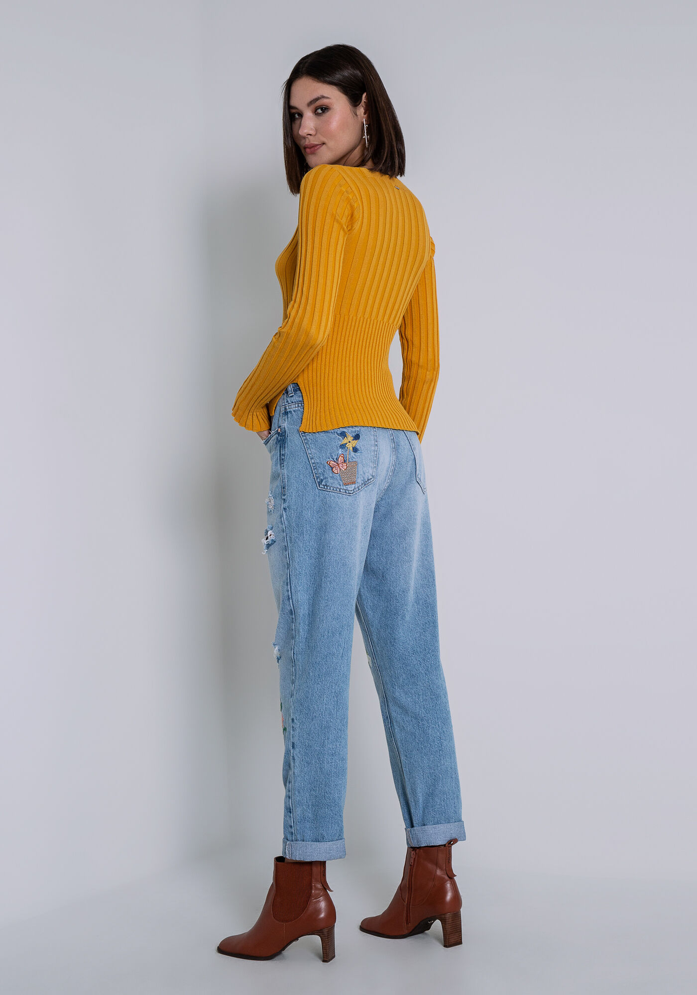 Blusa Manga Longa em Tric&ocirc; com Bot&otilde;es, , large.