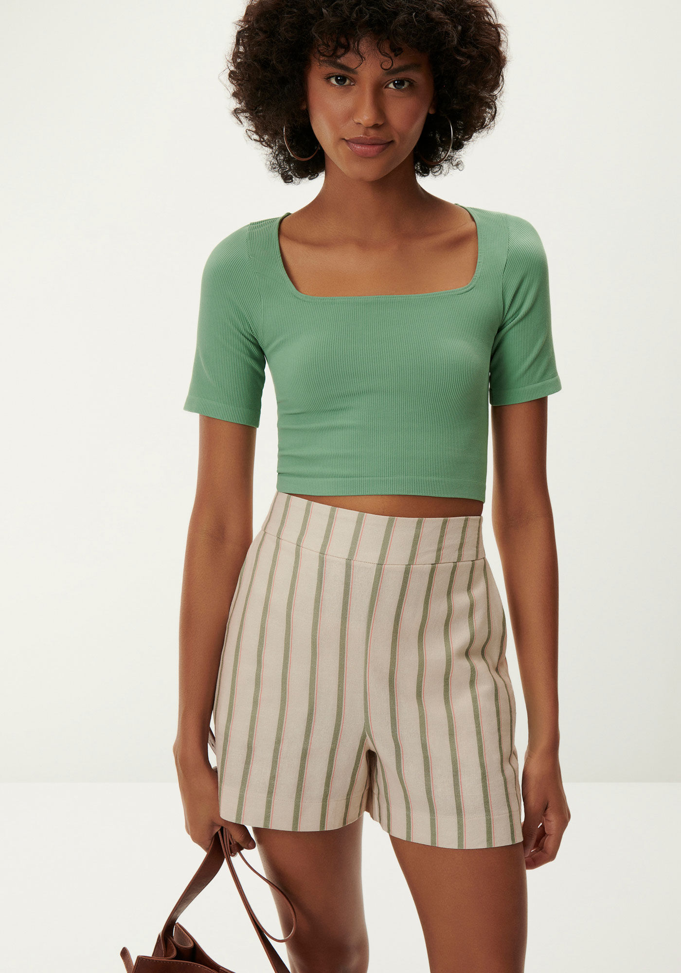 Blusa Cropped Canelada com Decote Quadrado, , large.