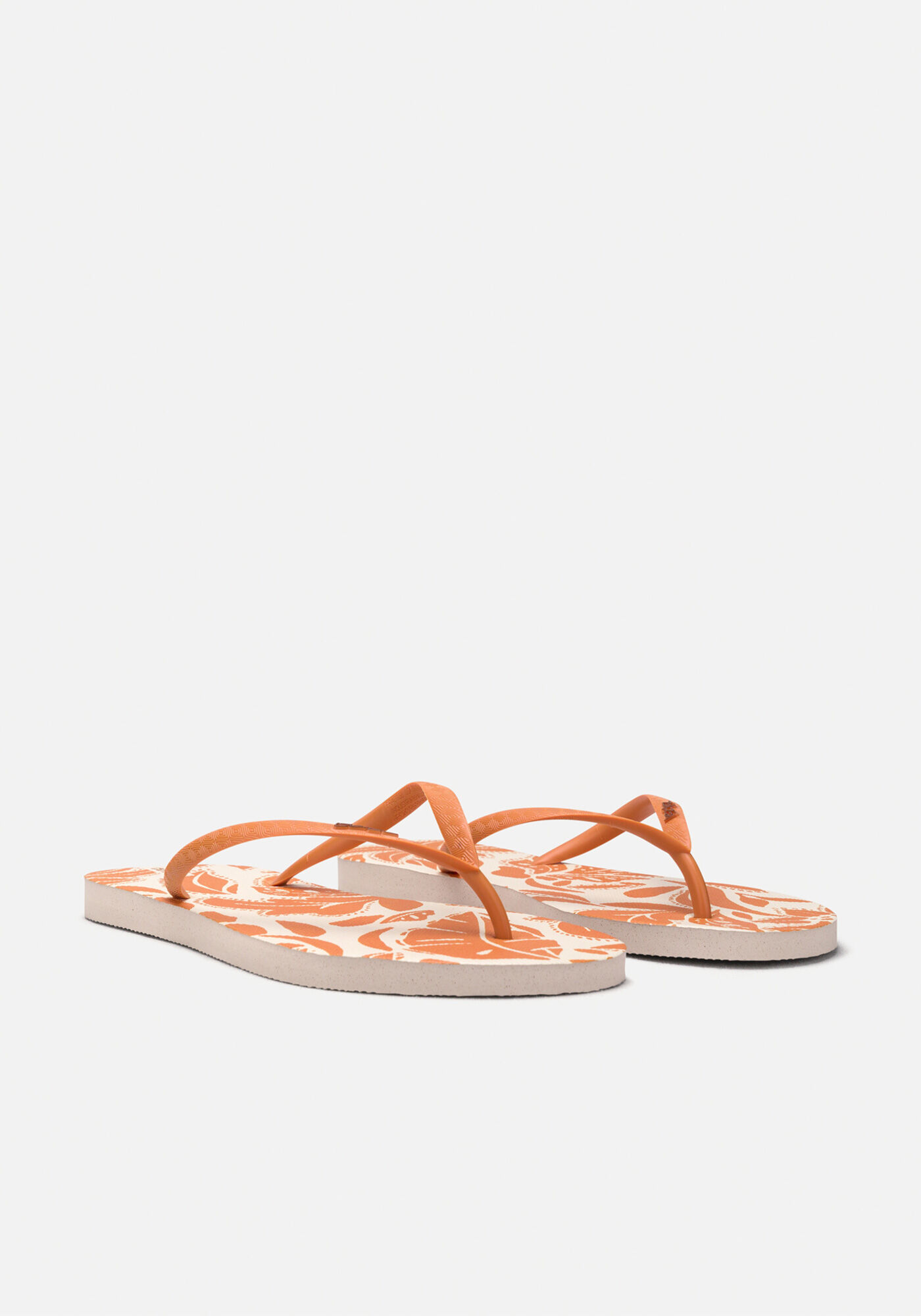 Chinelo Feminino De Tiras Com Sola Estampada, FOLHAGENS BEGE, large.