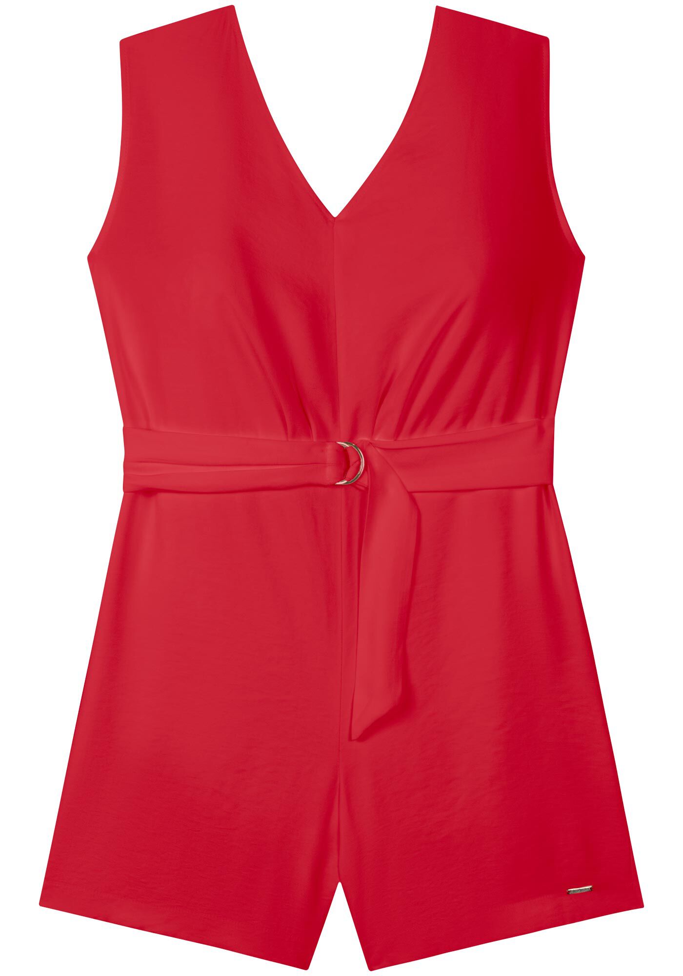 Macac&atilde;o Curto Com Decote Em V E Cinto, VERMELHO POWER, large.