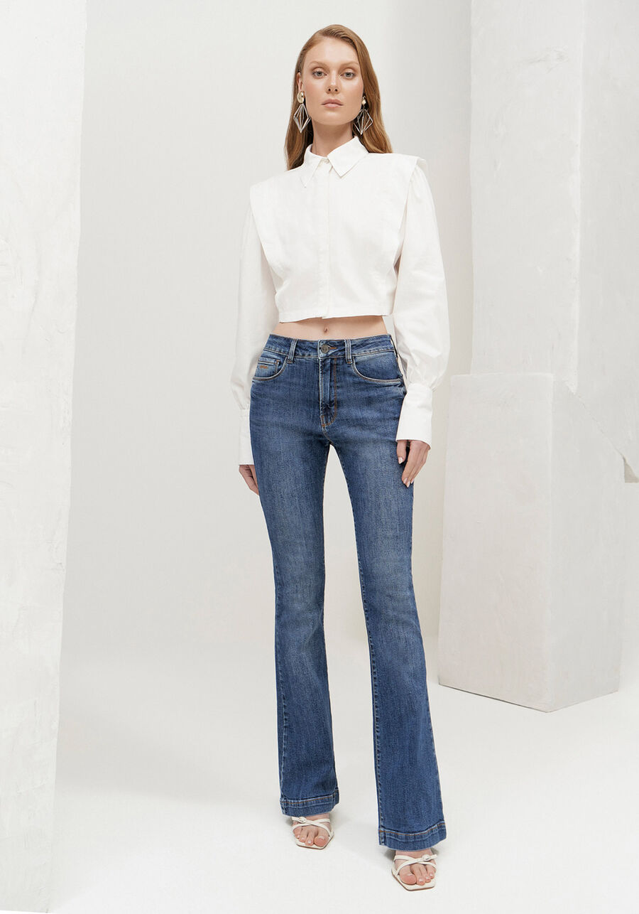 Calça Jeans Flare Boot Cut com Cintura Alta, . Calça Jeans Flare Boot Cut com Cintura Alta, , large.