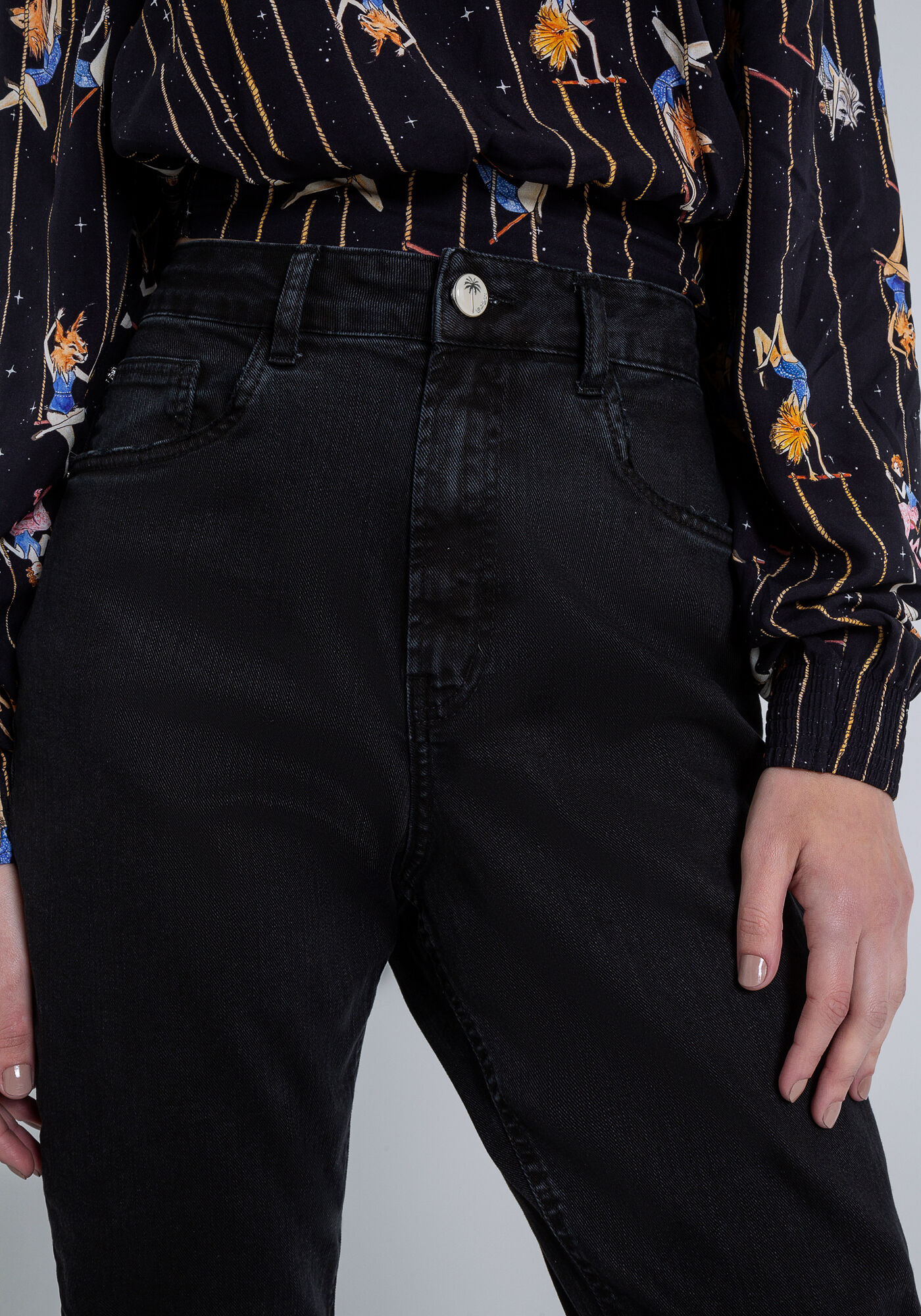 Cal&ccedil;a Sarja Mommy Super Alta com Elastano, PRETO REATIVO, large.