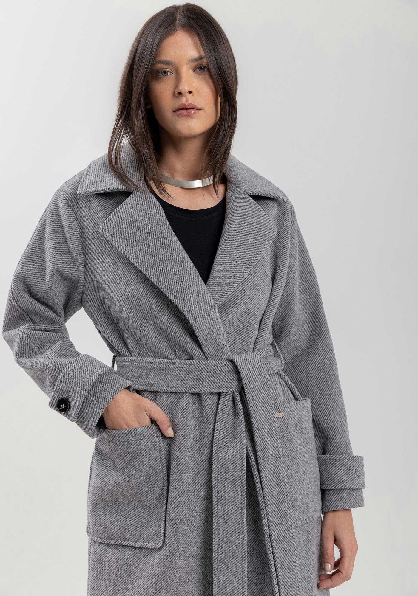 Sobretudo Midi Com Bolsos Laterais E Faixa Ajust&aacute;vel, , large.