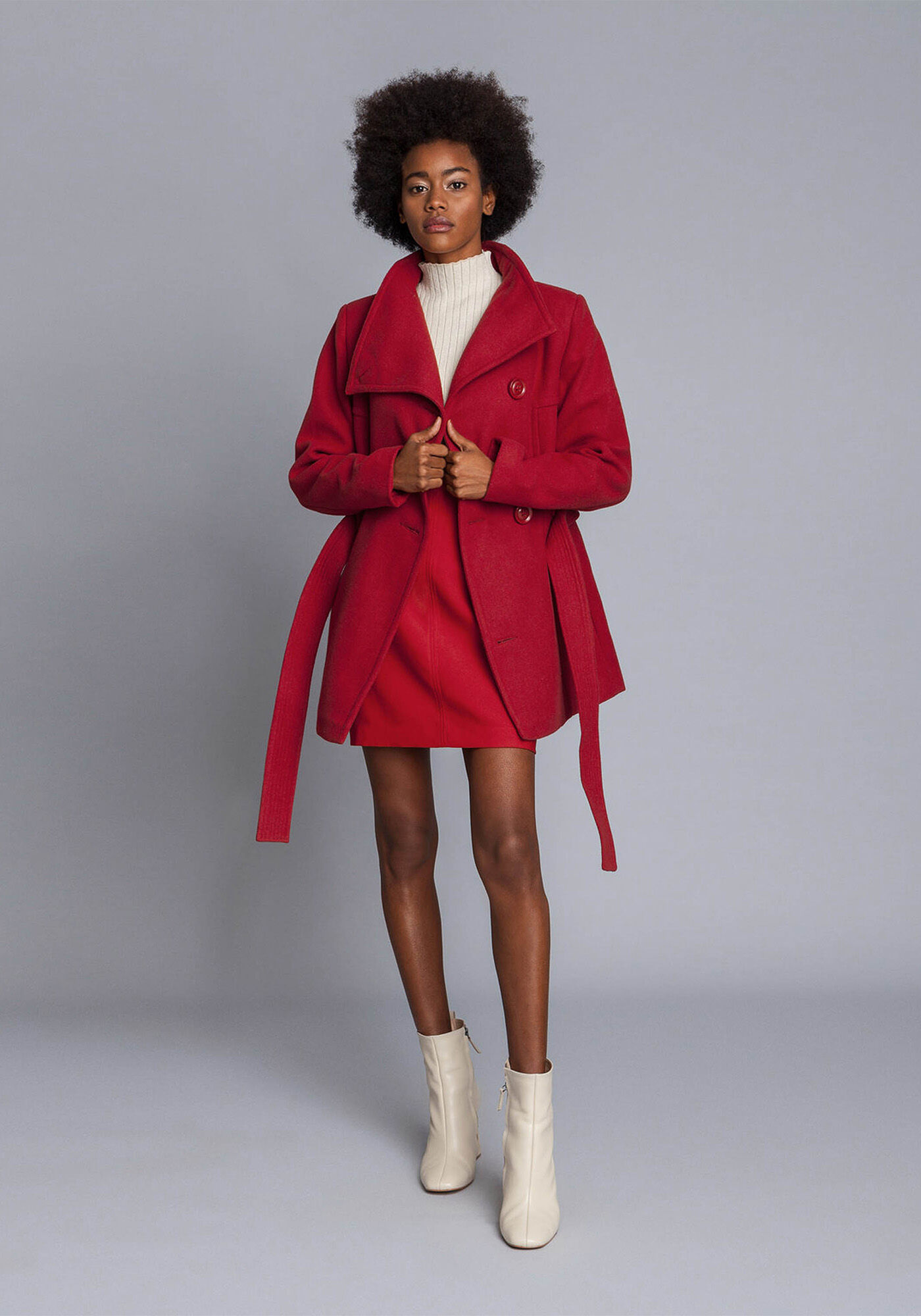 Casaco Gola Alta L&atilde; Batida, VERMELHO, large.