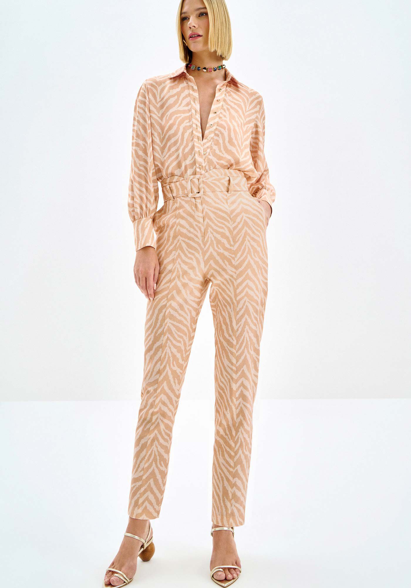 Cal&ccedil;a Reta em Linho Estampada com Cinto, ZEBRA, large.