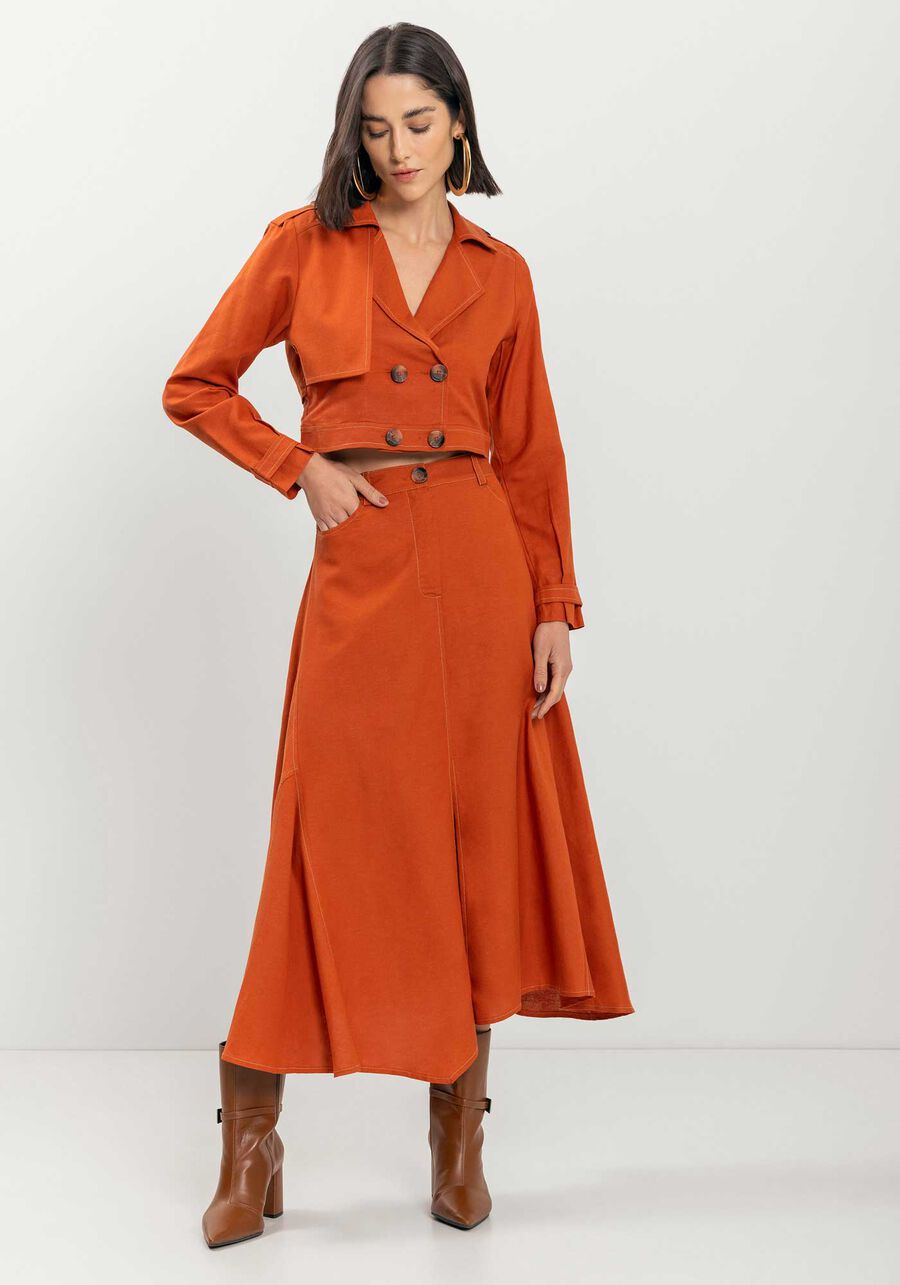 Saia Midi De Cintura Alta Com Fenda E Pesponto Contrastante, . Saia Midi De Cintura Alta Com Fenda E Pesponto Contrastante, , large.