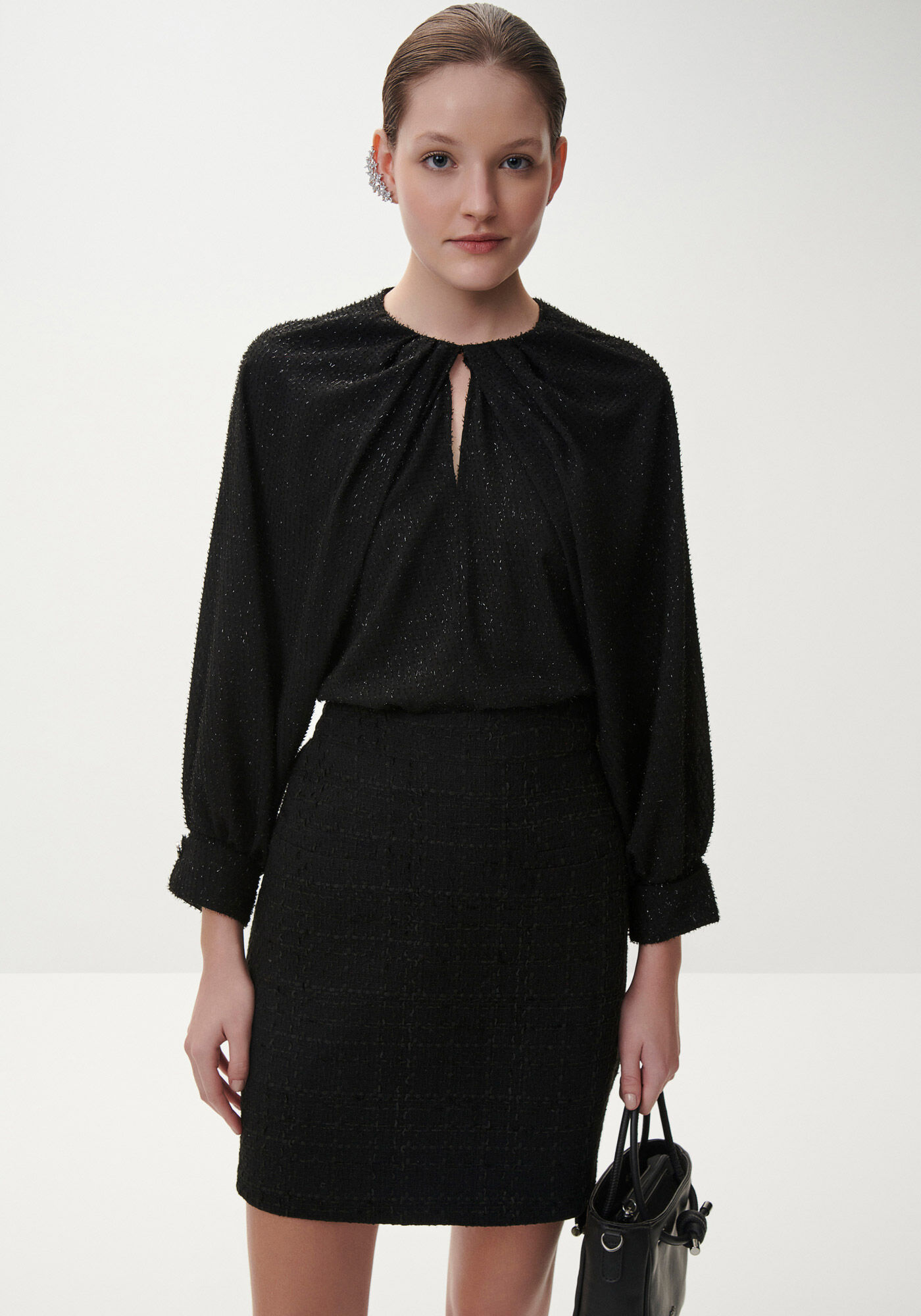 Blusa M&aacute;xi Manga Longa com Brilho, , large.