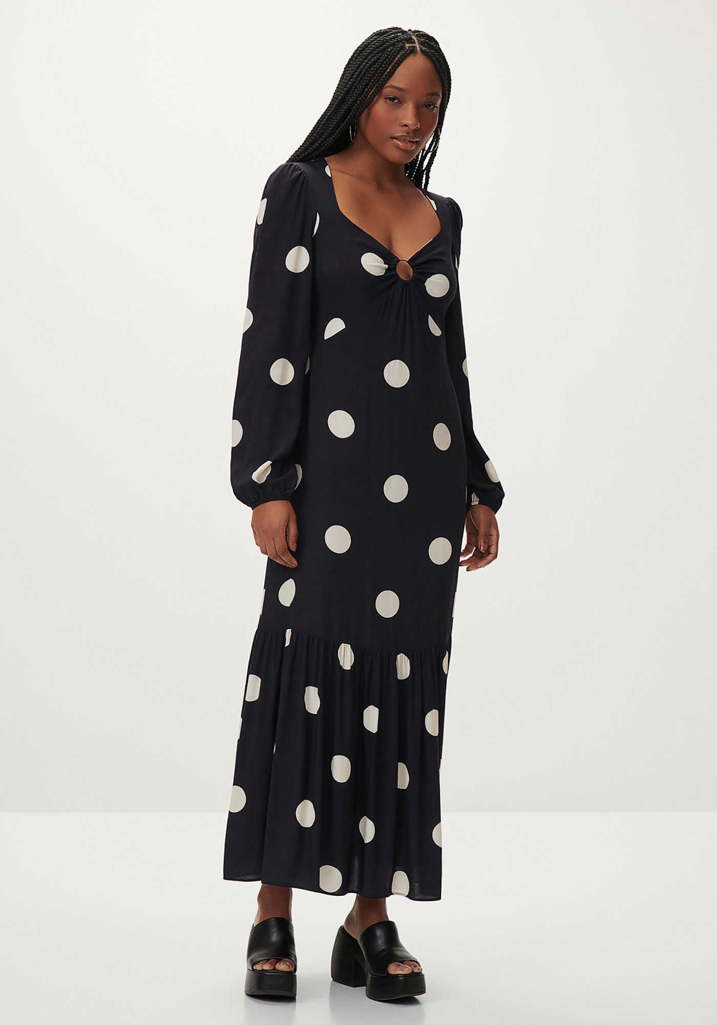 Vestido Manga Longa Estampado com Detalhe Busto, , large.