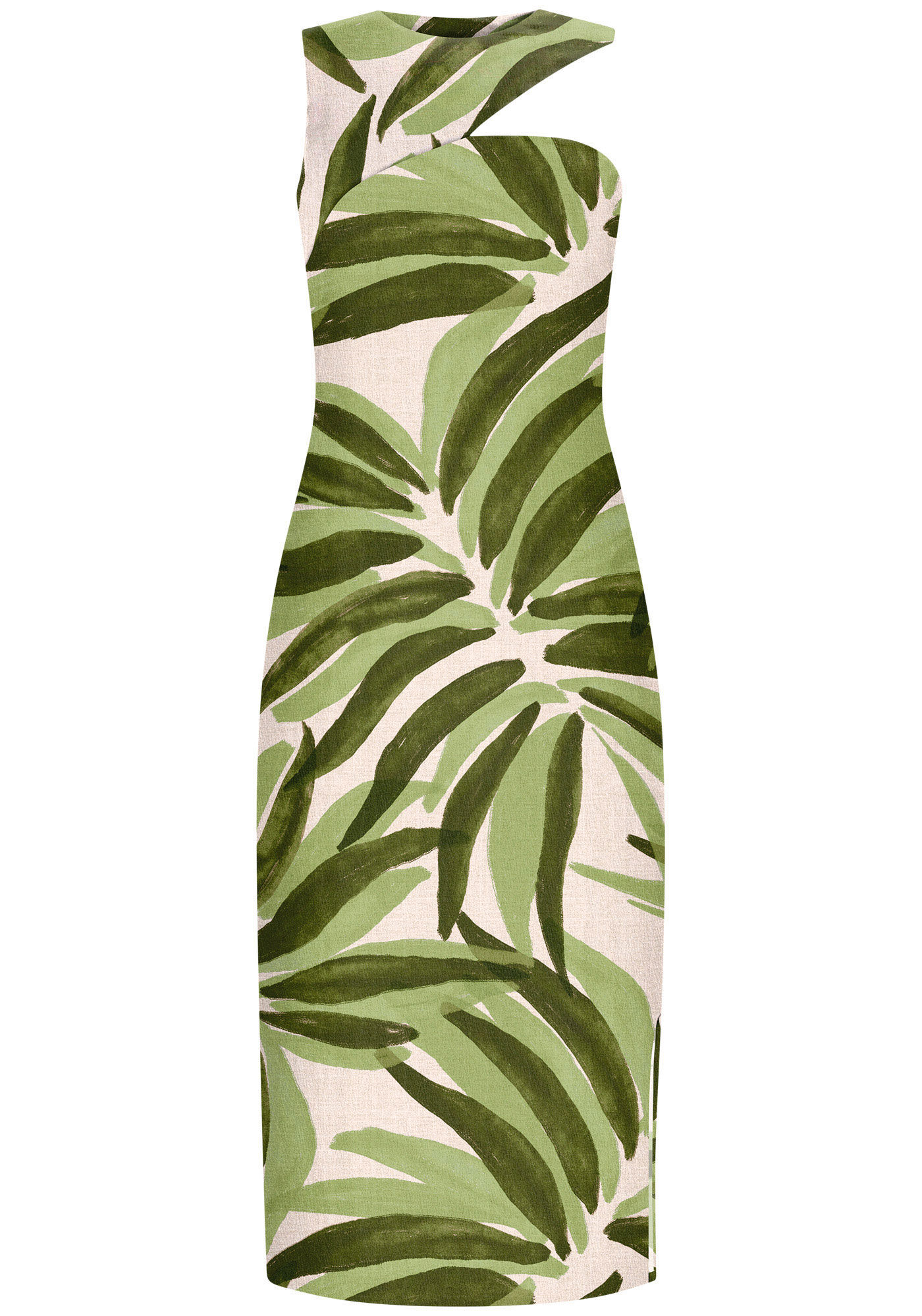 Vestido Midi Estampado com Decote Assim&eacute;trico, , large.