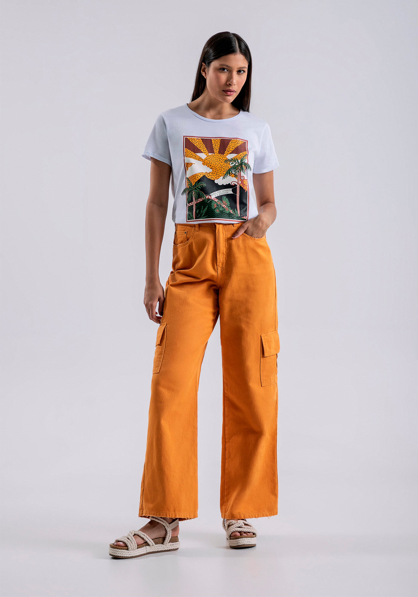 Blusa Manga Curta Estampa Sol, BRANCO, large.