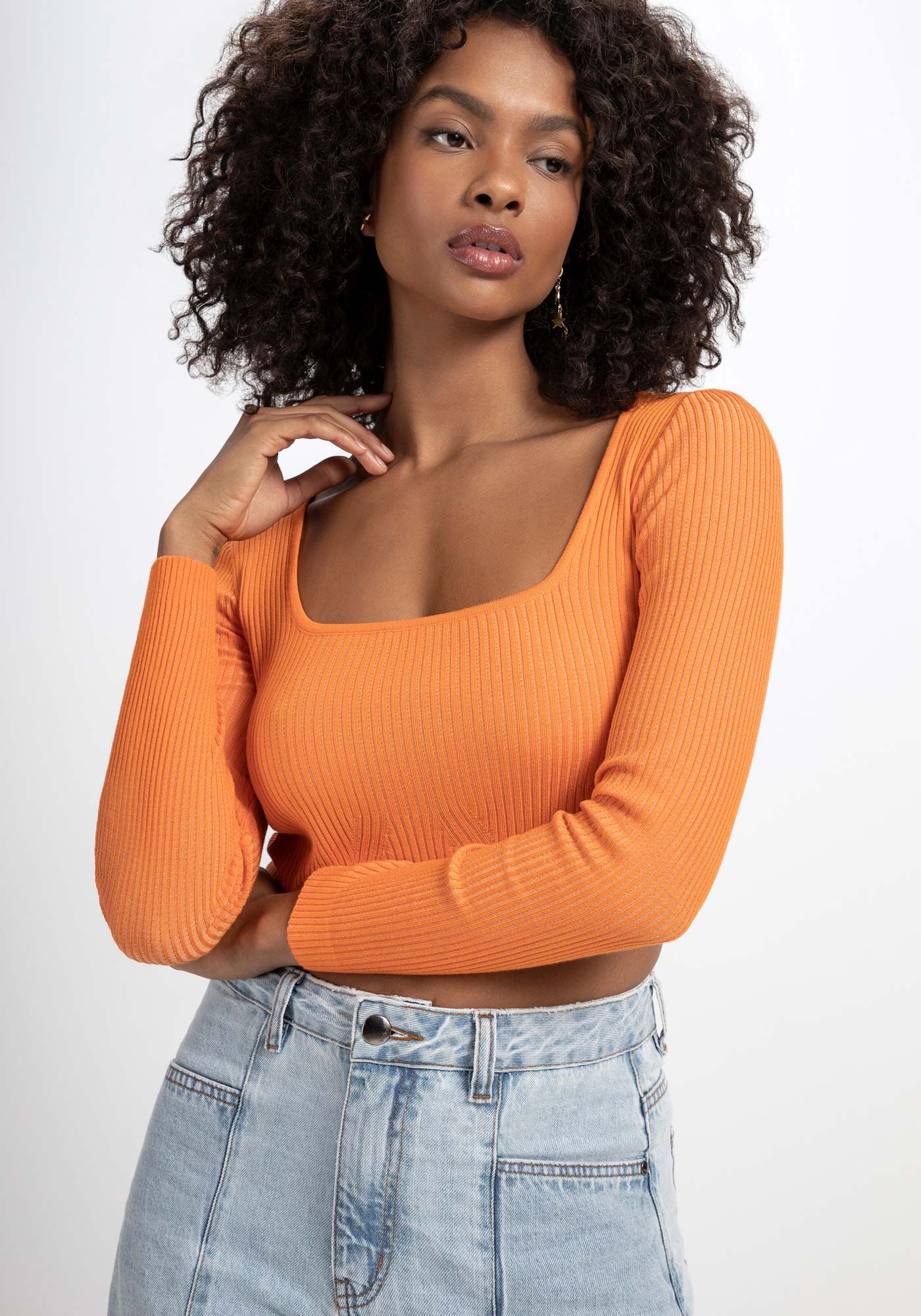 Blusa manga longa laranja sales
