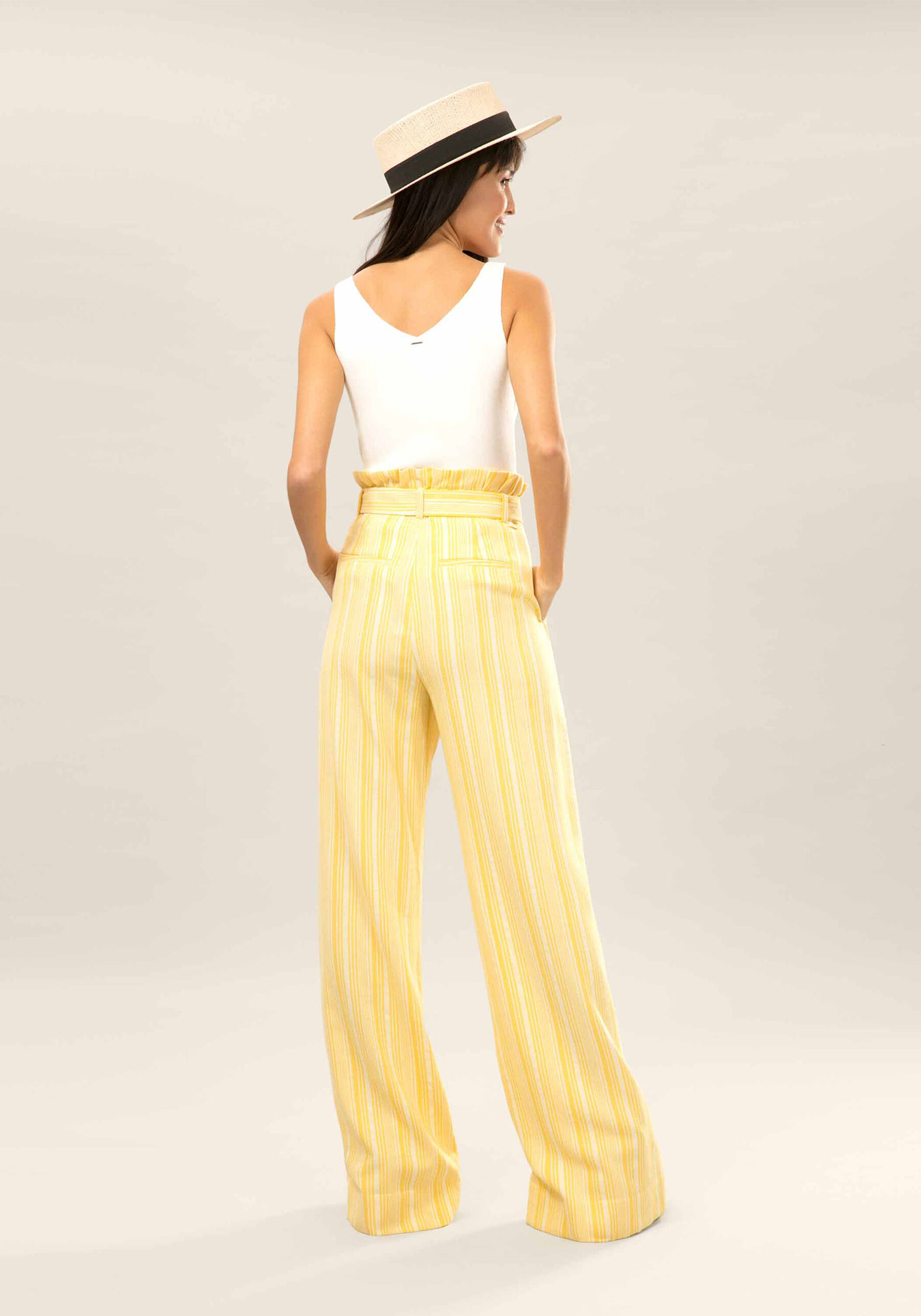Calça Pantalona Listrada Cinto Amarelo Caramelo, . Calça Pantalona Listrada Cinto Amarelo Caramelo, , large.