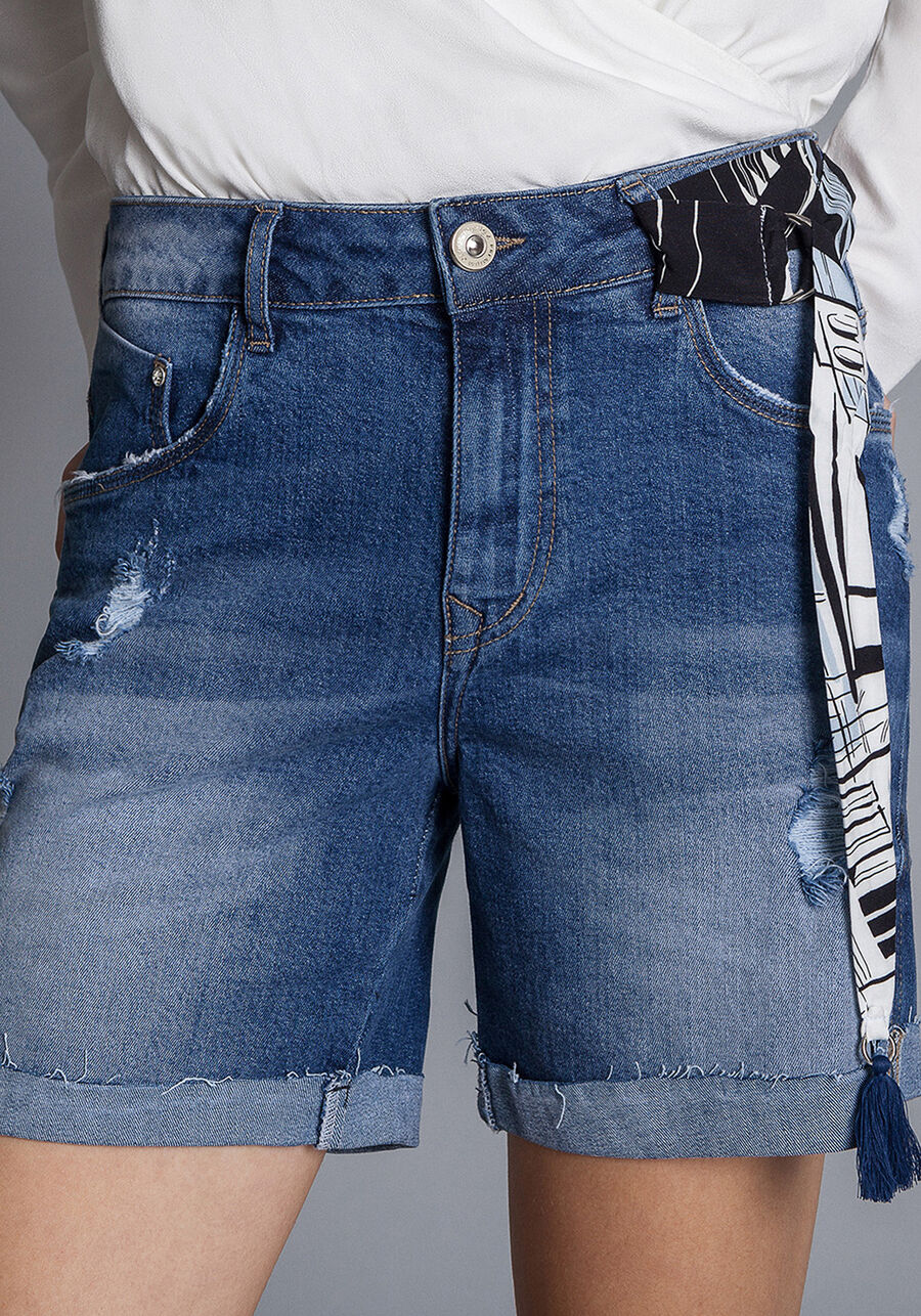 Bermuda Jeans Boyfriend Venice Lenço, JEANS. Bermuda Jeans Boyfriend Venice Lenço, JEANS, large.