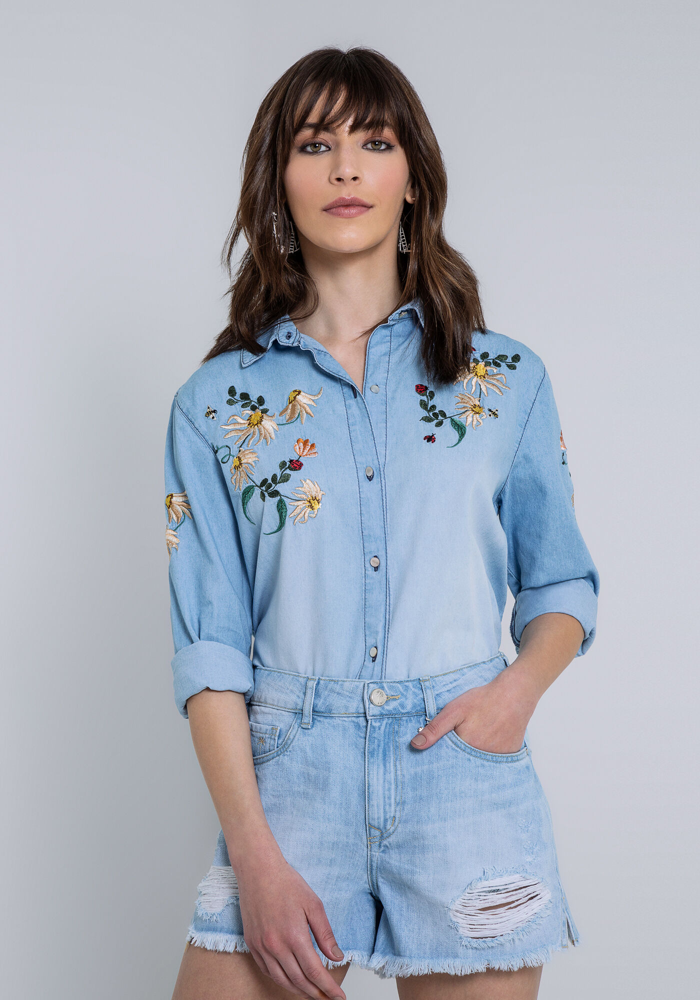 Shorts Jeans Miami com Destroyed, JEANS, large.