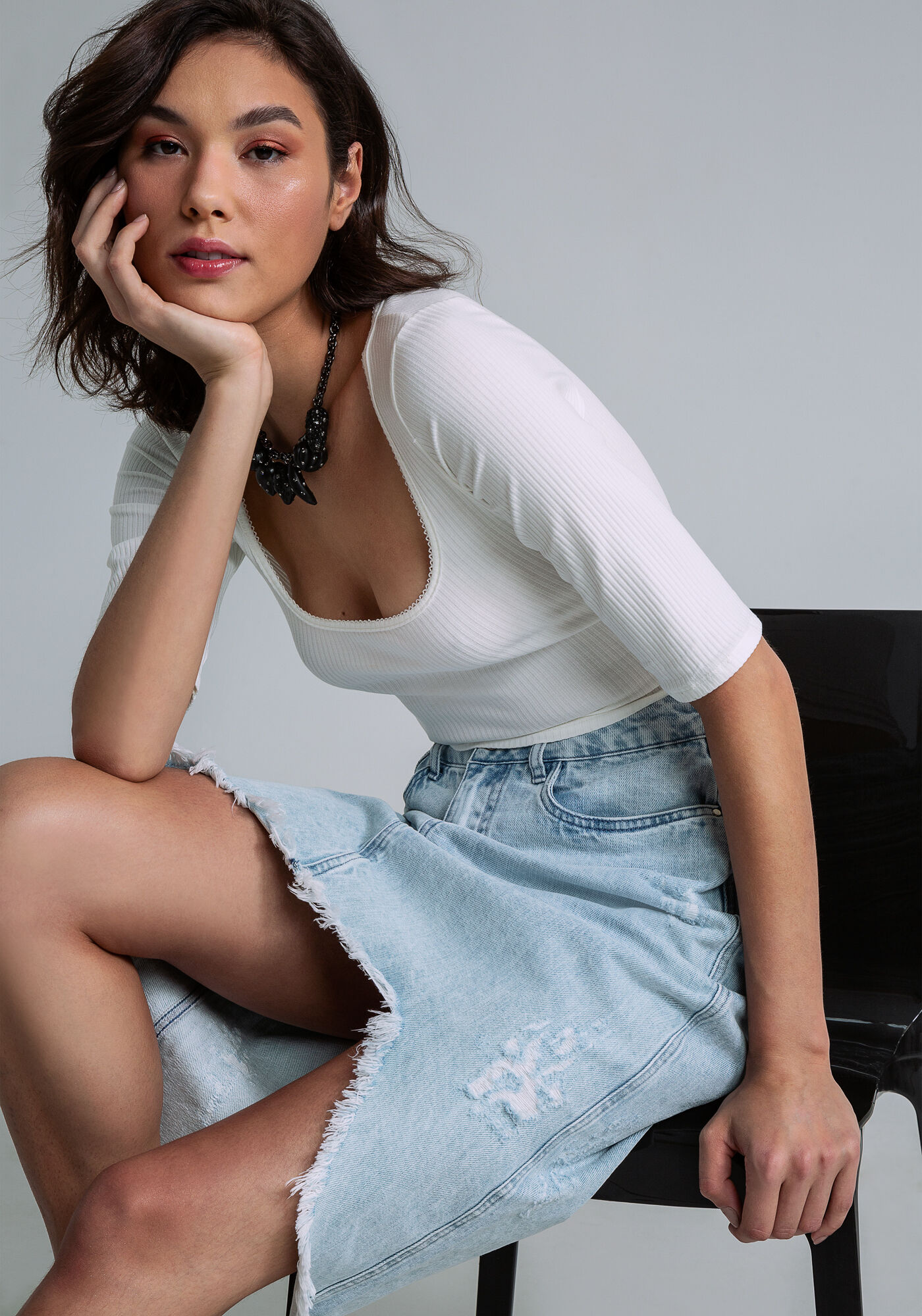 Saia Jeans Midi Assim trica Lez a Lez