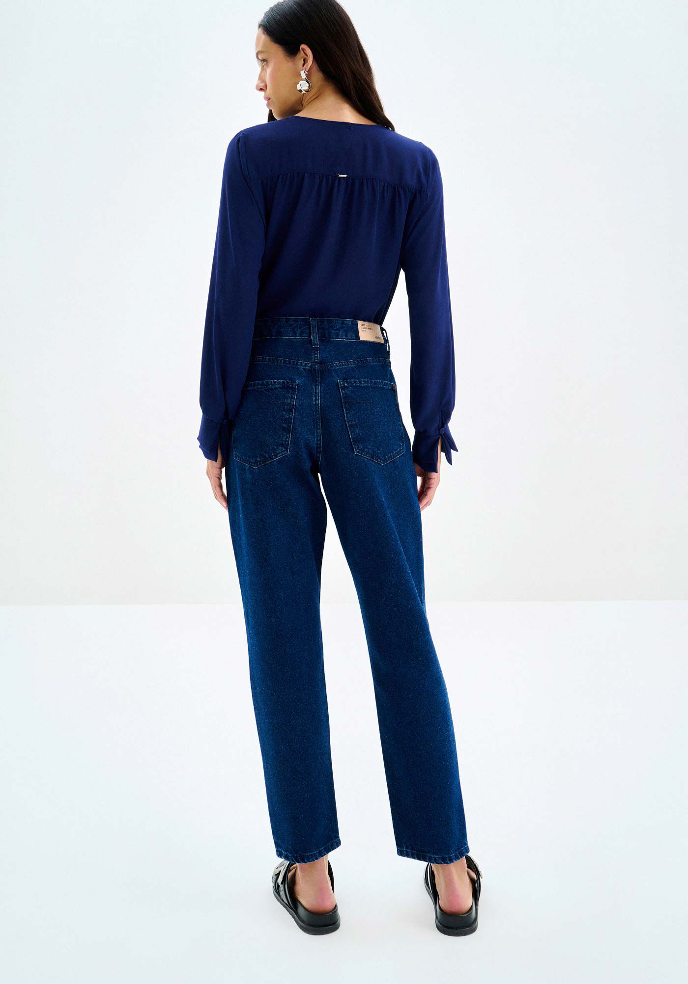 Cal&ccedil;a Jeans Mom Cropped Cintura Alta Sustent&aacute;vel, , large.