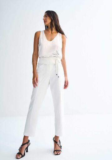 Calça Reta Alfaiataria com Recorte Transpassado, BRANCO OFF WHITE. Calça Reta Alfaiataria com Recorte Transpassado, BRANCO OFF WHITE, large.