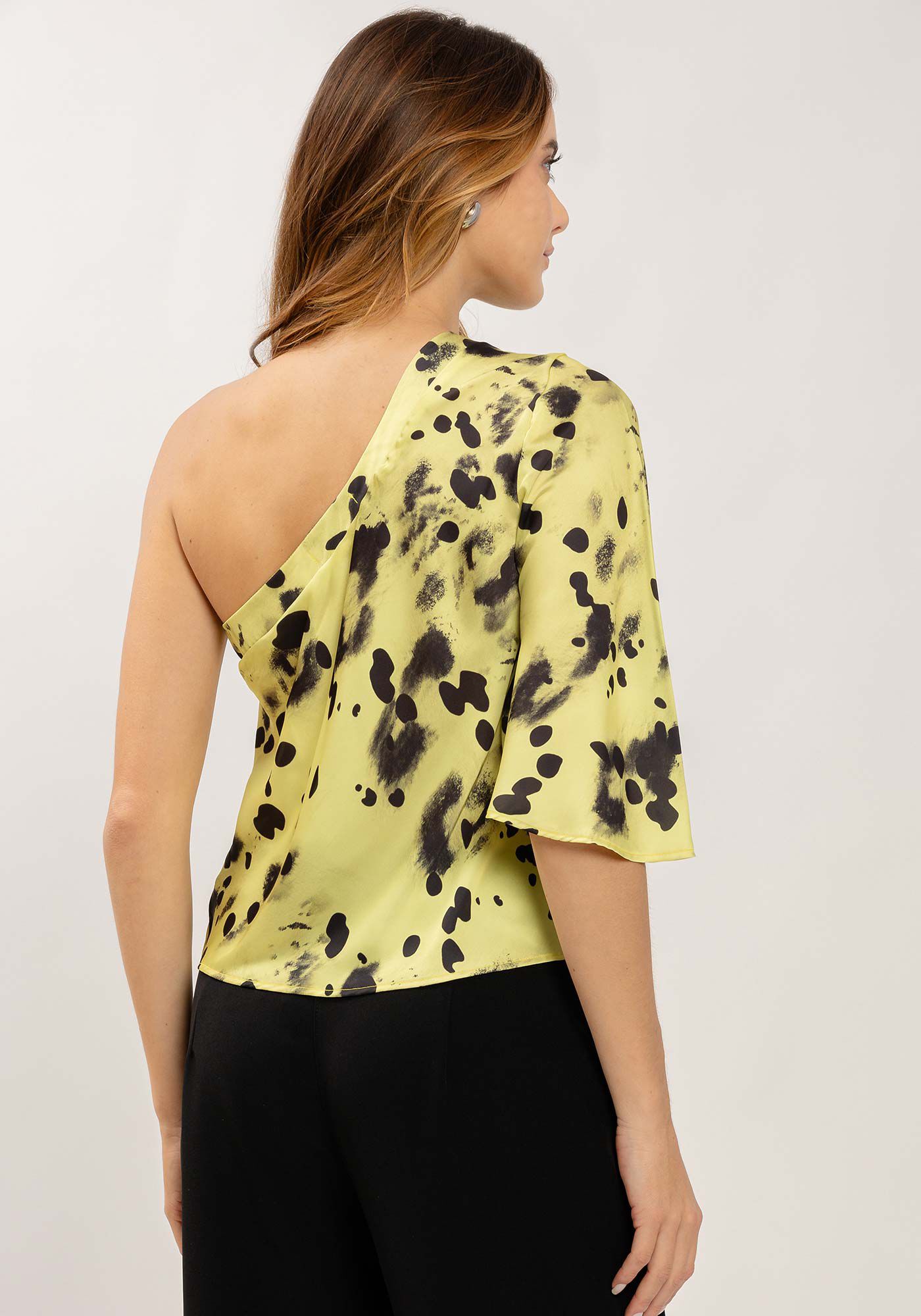 Blusa Um Ombro S&oacute; em Chiffon Estampada, , large.
