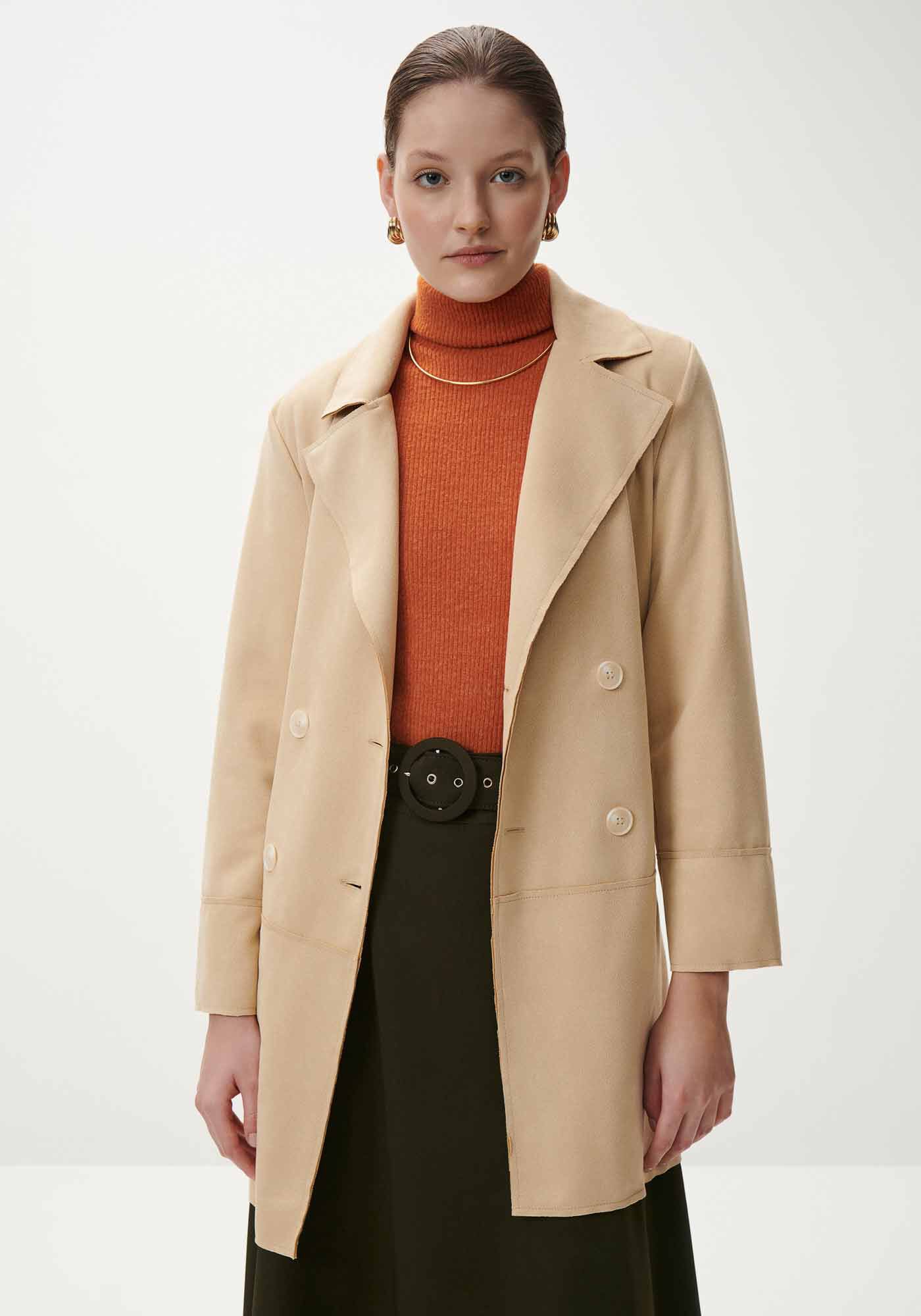 Sobretudo em Suede com Cinto, , large.