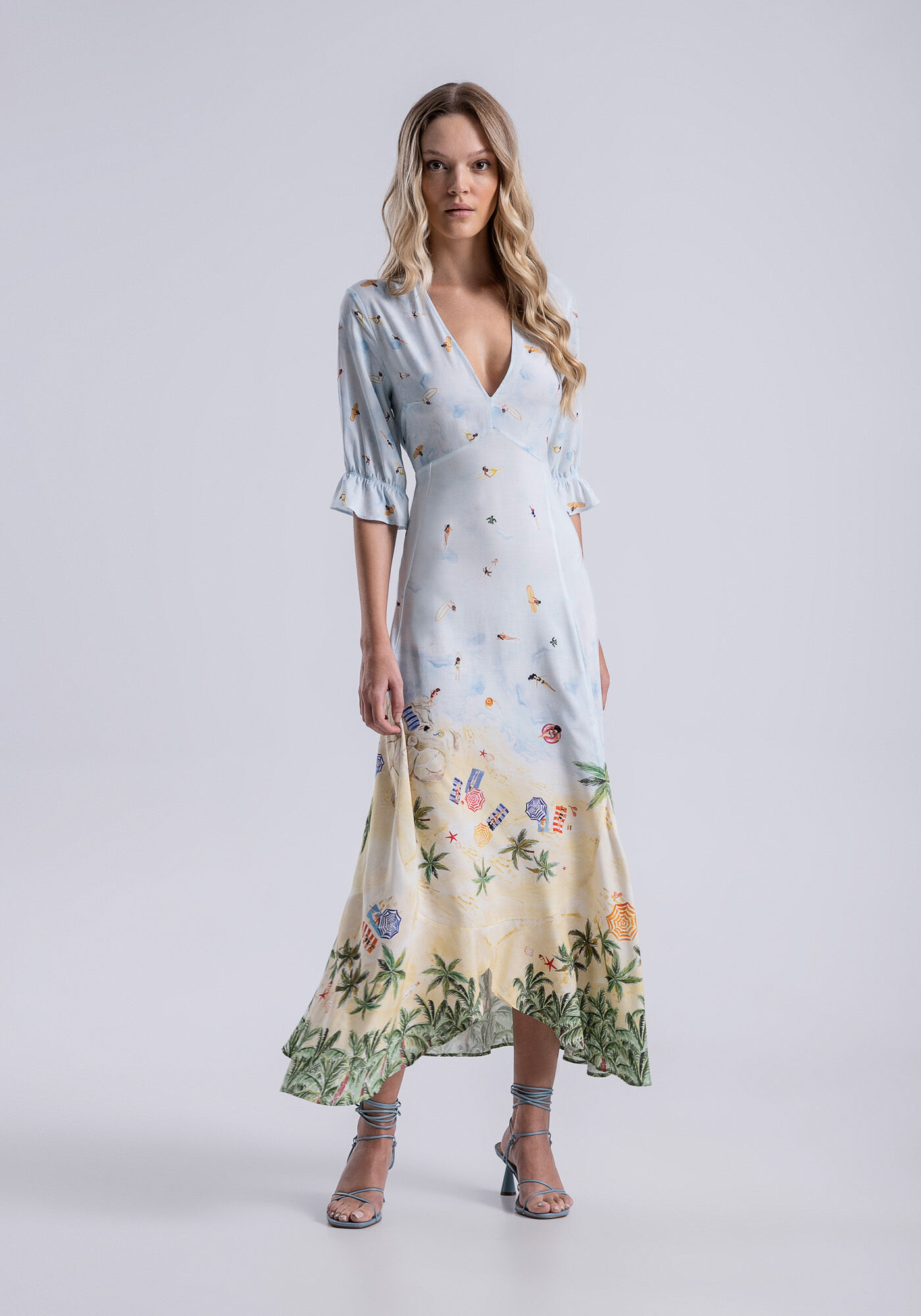 Vestido Midi Estampado em Viscose com Babado, ITACARE, large.