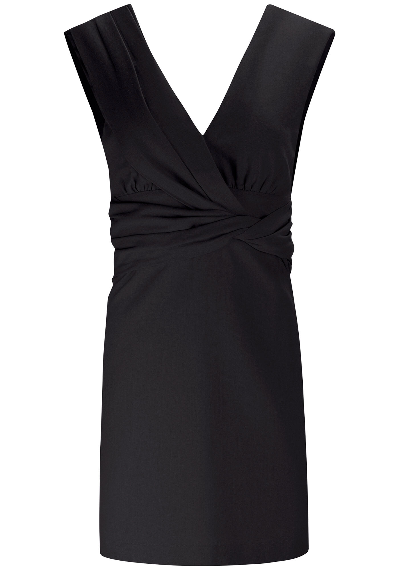 Vestido Curto em Linho com Recorte Torcido, PRETO REATIVO, large.