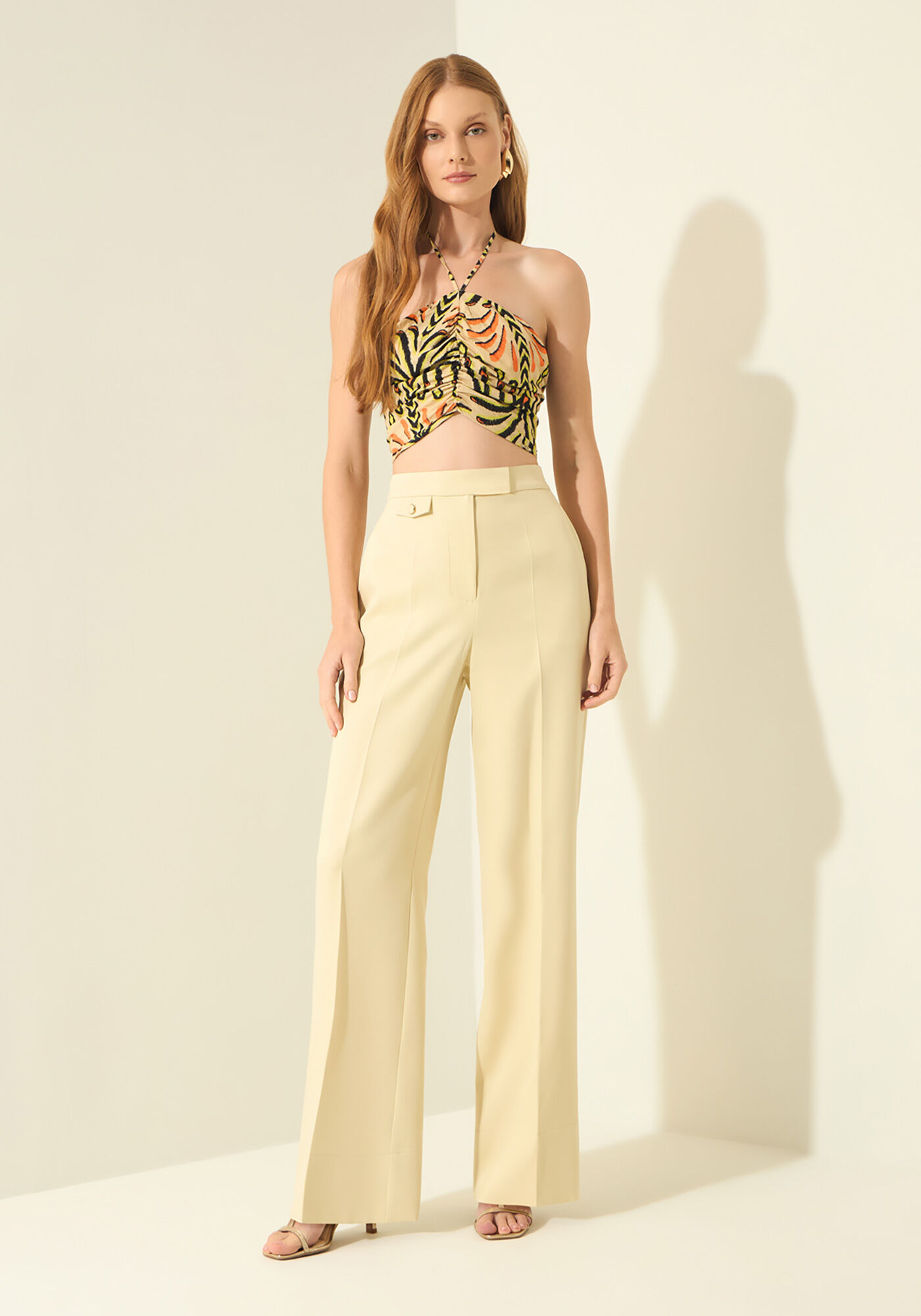 Cal&ccedil;a Reta De Cintura Alta Em Alfaiataria, BEGE FAIRWAY, large.