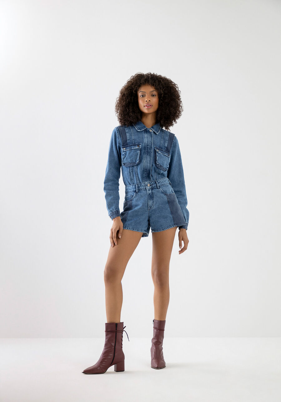 Shorts Jeans Boyfriend com Recortes Duo, JEANS. Shorts Jeans Boyfriend com Recortes Duo, JEANS, large.
