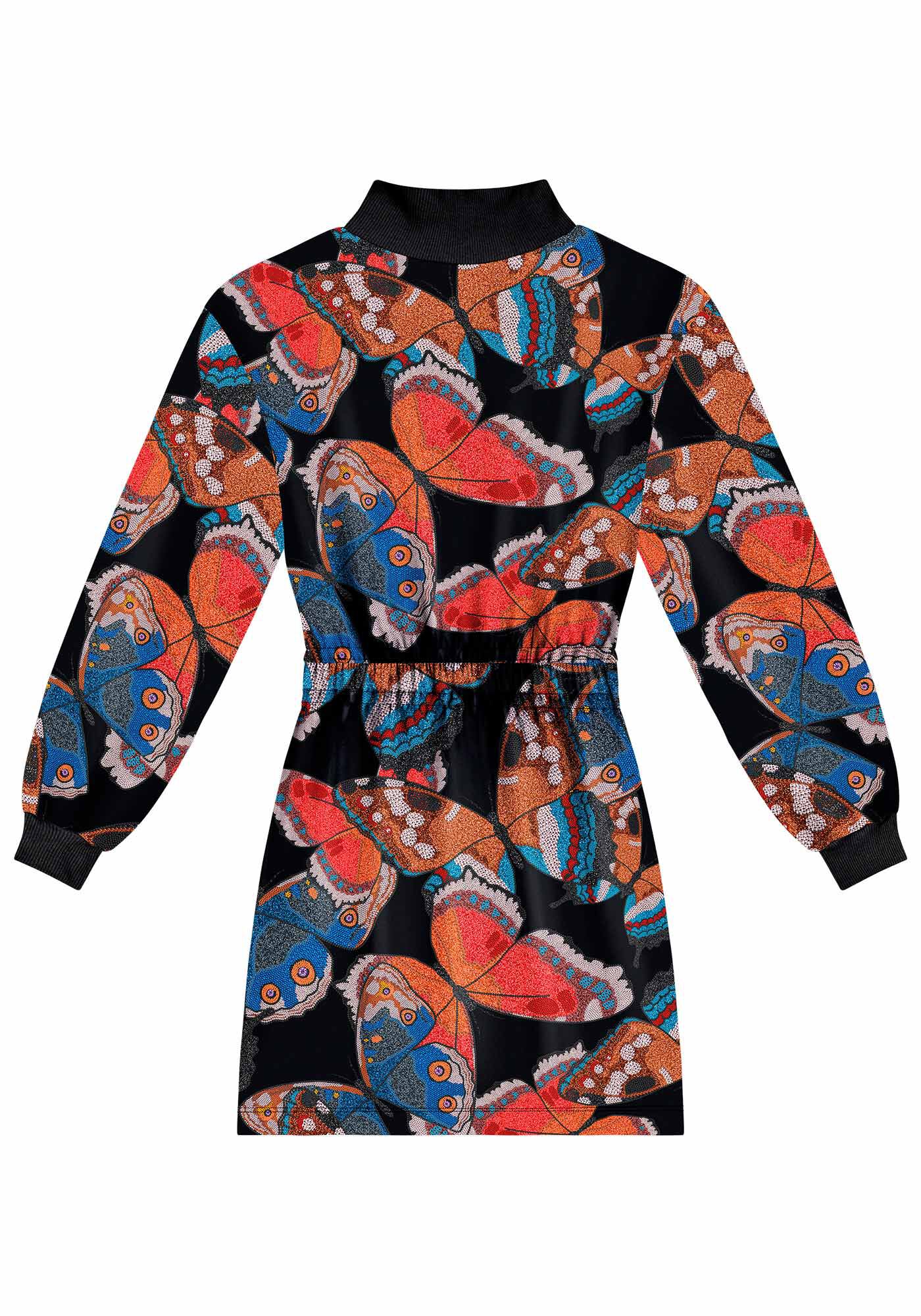 Vestido Manga Longa em Moletom Estampado com Bolso, , large.